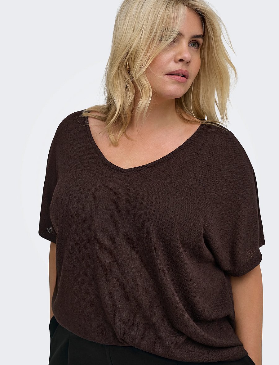 ONLY Carmakoma - CARTAMMI 3/4 V-NECK BATWING BLOUSE JRS - kortærmede bluser - black coffee - 5
