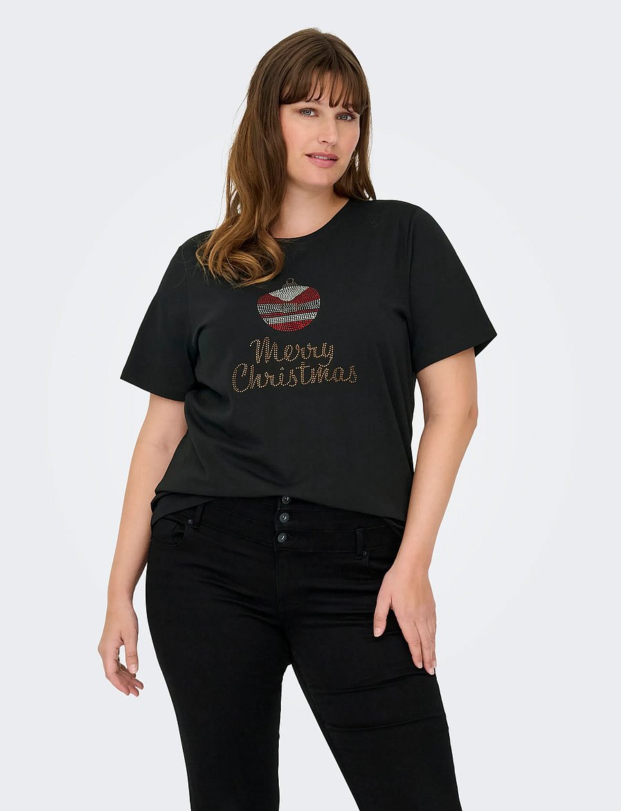 ONLY Carmakoma - CARKITA XMAS SS O-NECK JEANS FIT TEE JRS - black - 0
