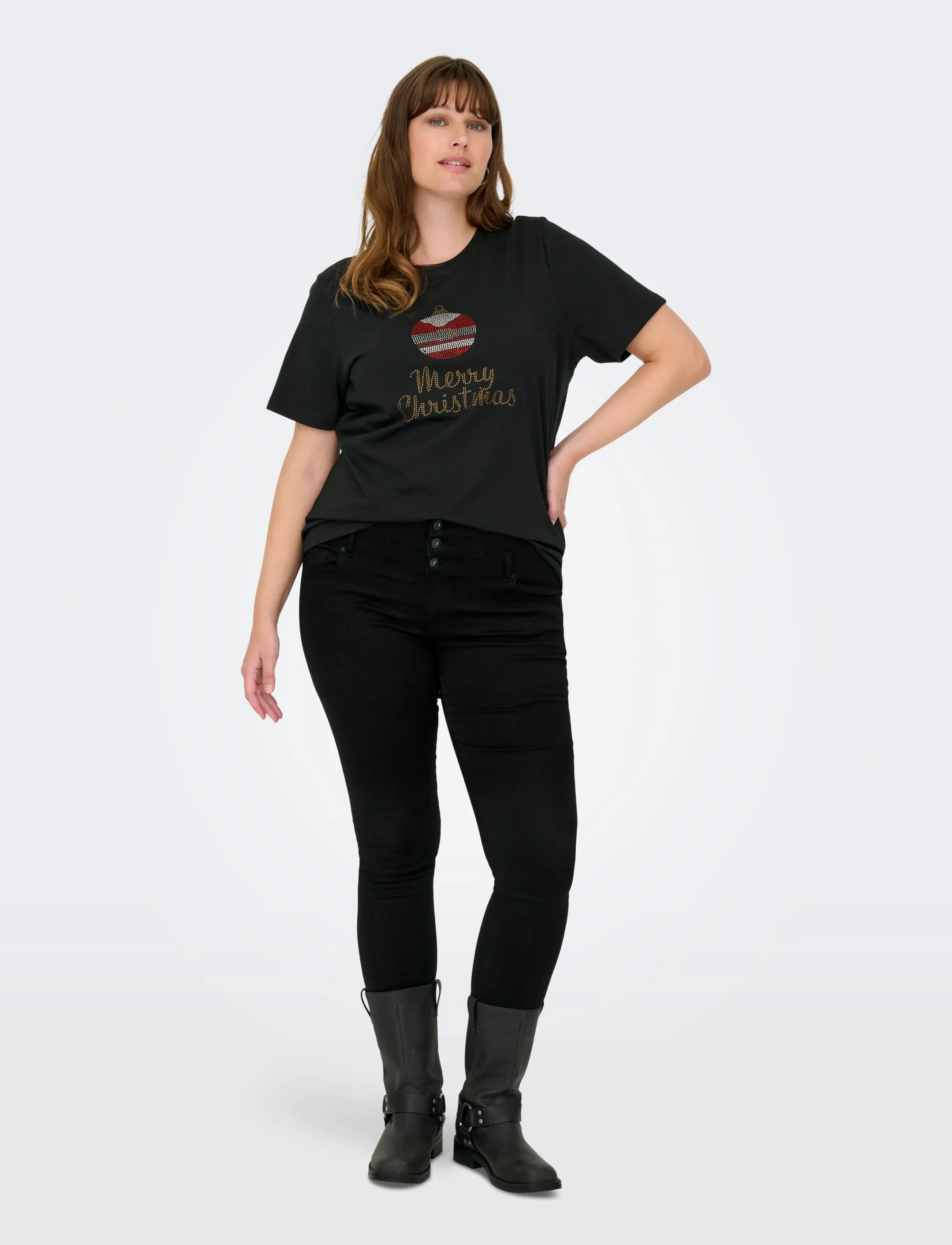 ONLY Carmakoma - CARKITA XMAS SS O-NECK JEANS FIT TEE JRS - black - 4