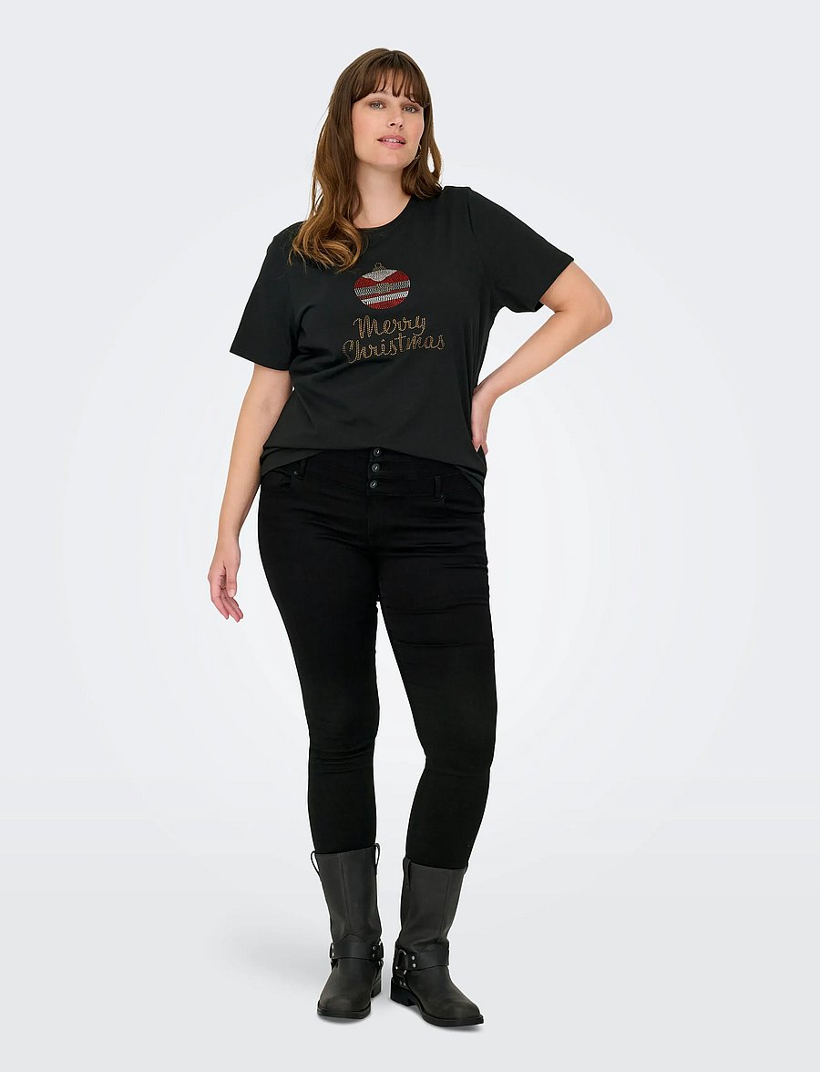 ONLY Carmakoma - CARKITA XMAS SS O-NECK JEANS FIT TEE JRS - black - 4
