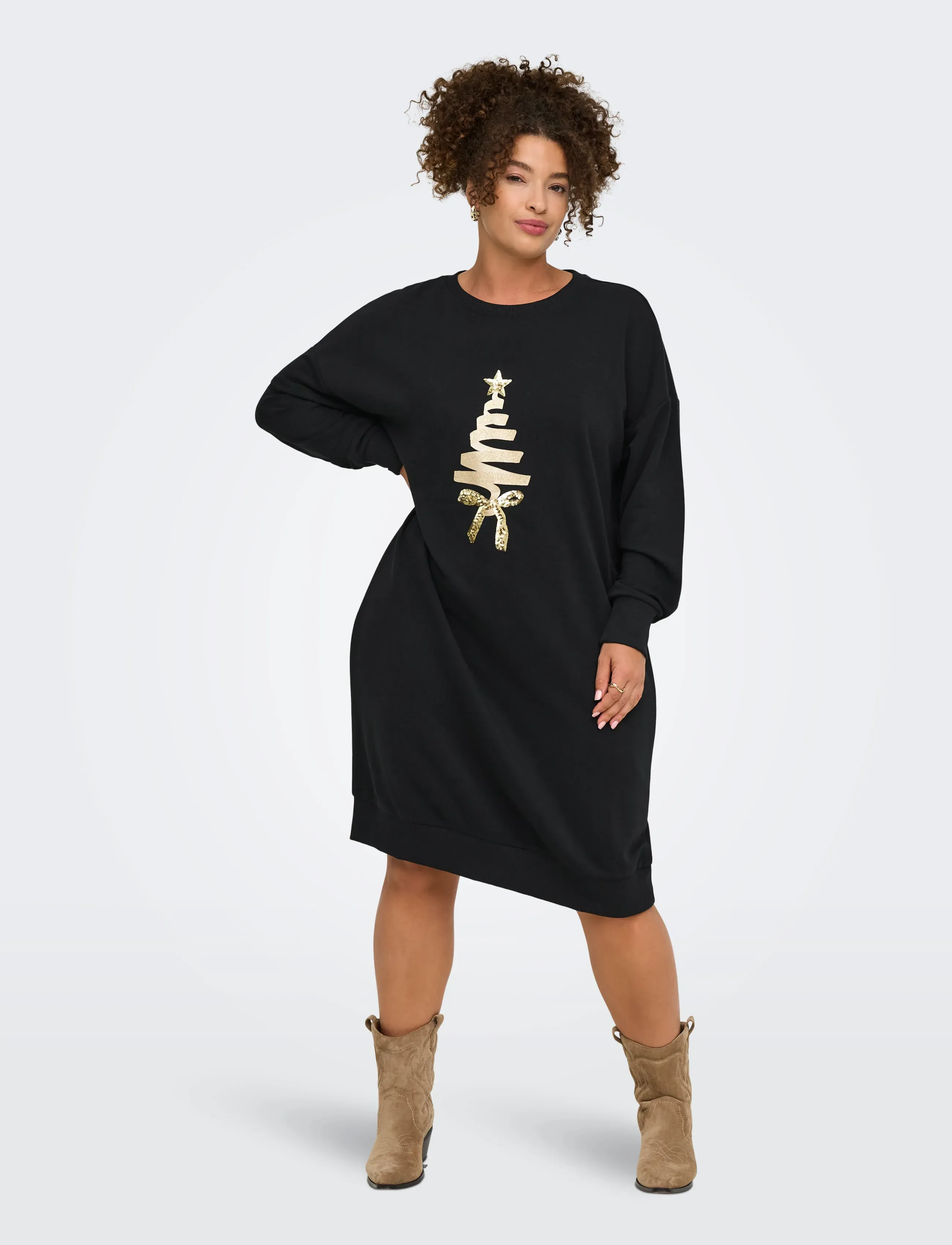 ONLY Carmakoma CARSANTA XMAS L/S MIDI SWEAT DRESS JRS - ONLY Carmakoma - BLACK / black