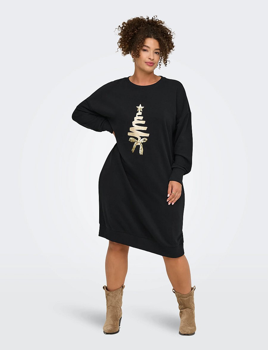 ONLY Carmakoma - CARSANTA XMAS L/S MIDI SWEAT DRESS JRS - midikleider - black - 0