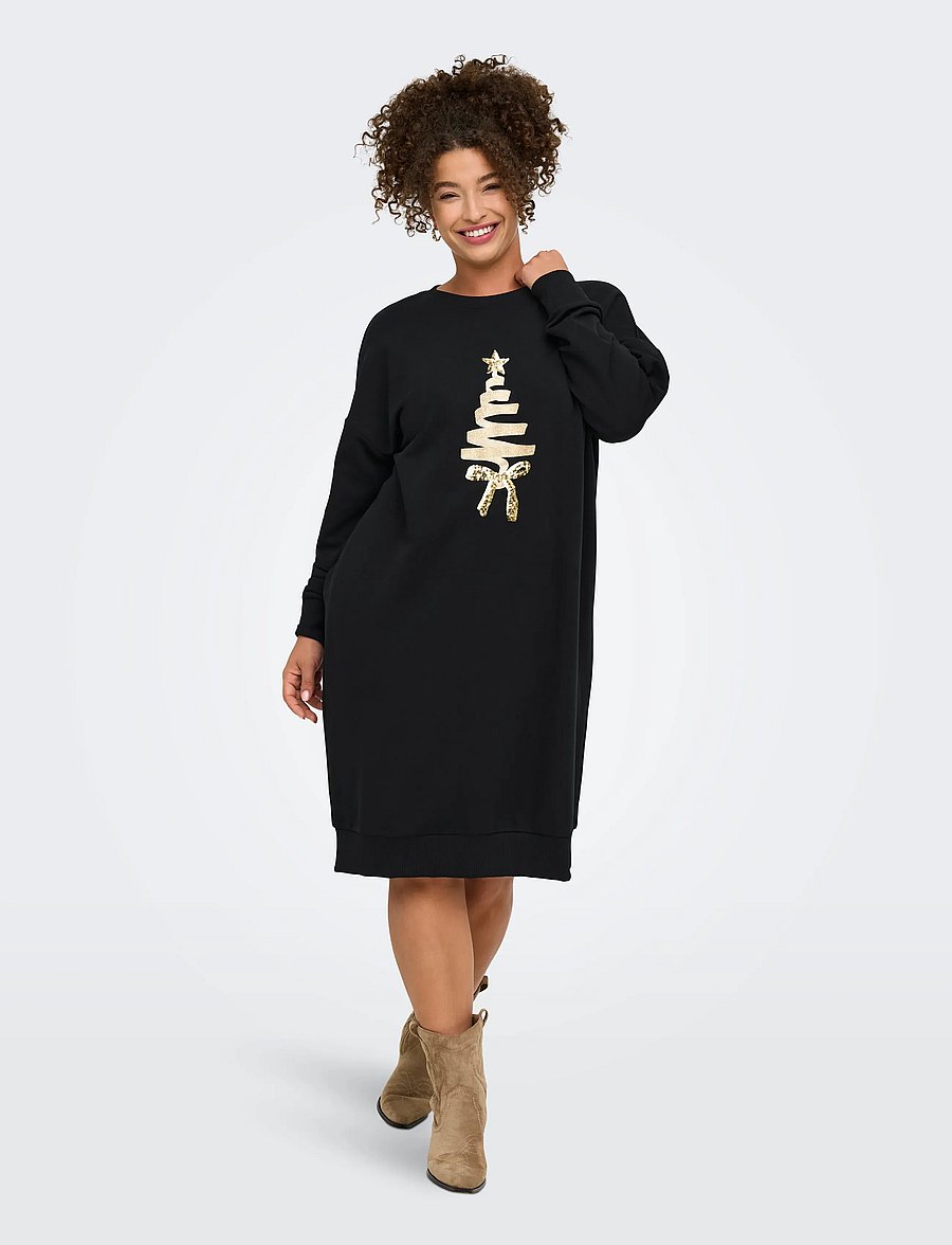 ONLY Carmakoma - CARSANTA XMAS L/S MIDI SWEAT DRESS JRS - midikleider - black - 4