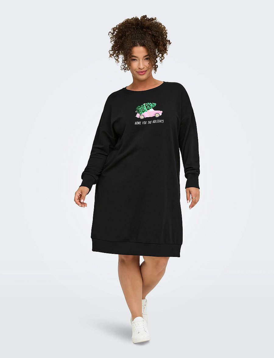 ONLY Carmakoma - CARSANTA XMAS L/S MIDI SWEAT DRESS JRS - midikleider - black - 0