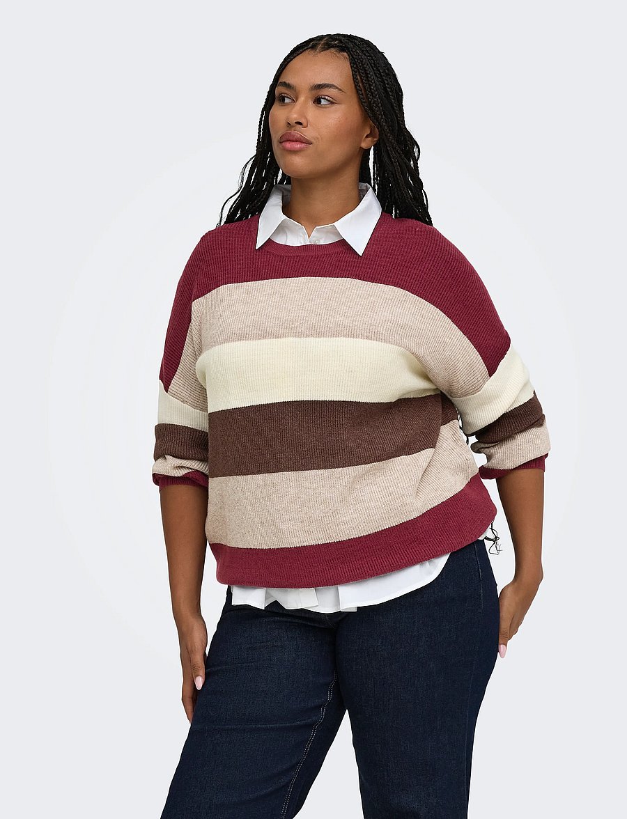 ONLY Carmakoma - CARATIA L/S STRIPE PULLOV KNT NOOS - striktrøjer - zinfandel - 0