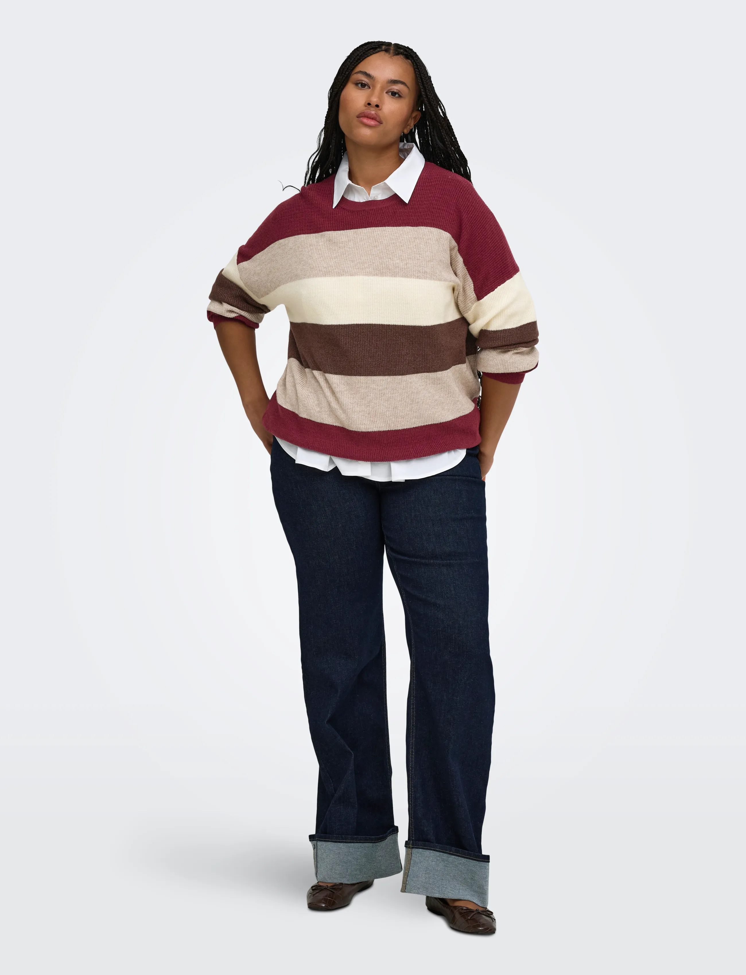 ONLY Carmakoma - CARATIA L/S STRIPE PULLOV KNT NOOS - striktrøjer - zinfandel - 4