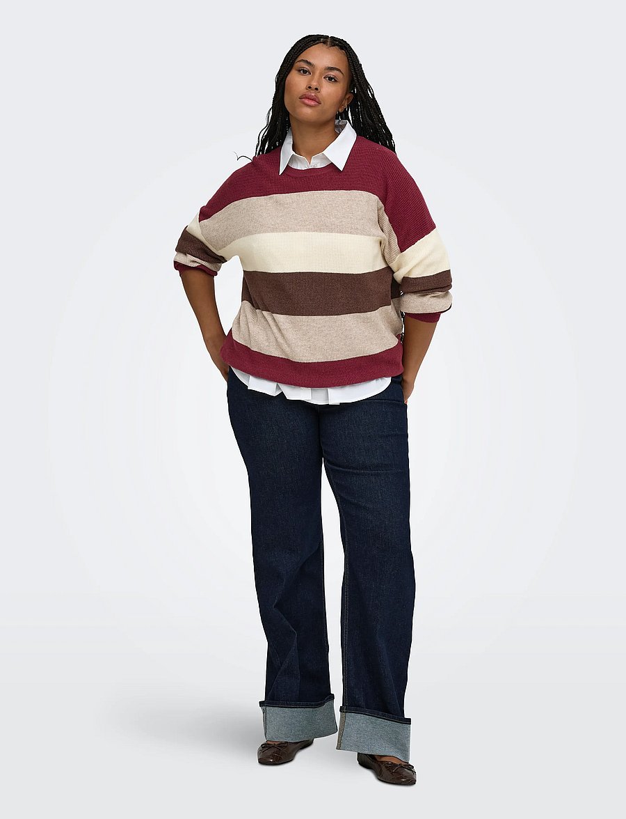 ONLY Carmakoma - CARATIA L/S STRIPE PULLOV KNT NOOS - striktrøjer - zinfandel - 4