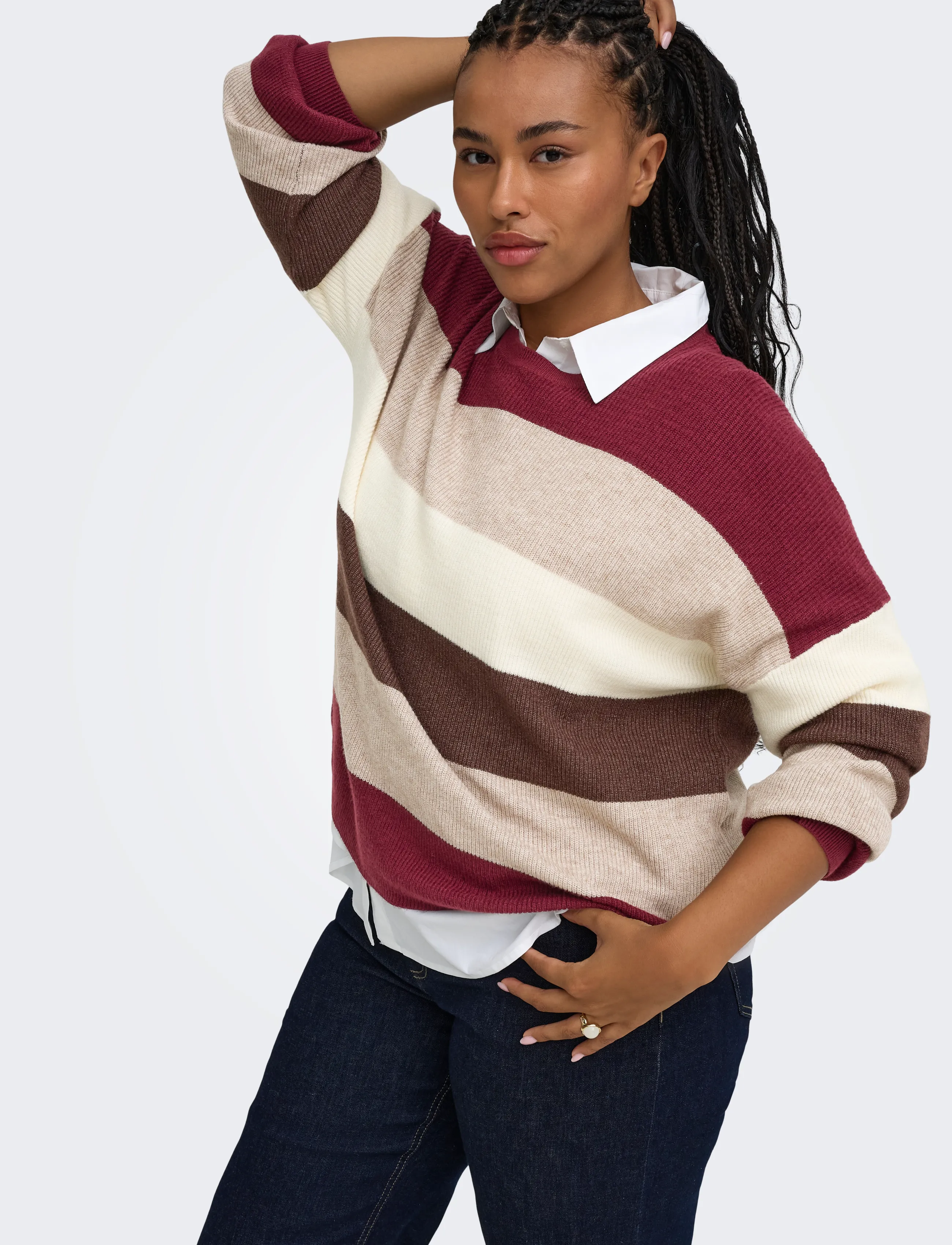 ONLY Carmakoma CARATIA L/S STRIPE PULLOV KNT NOOS - Geburtstag - ZINFANDEL / burgundy