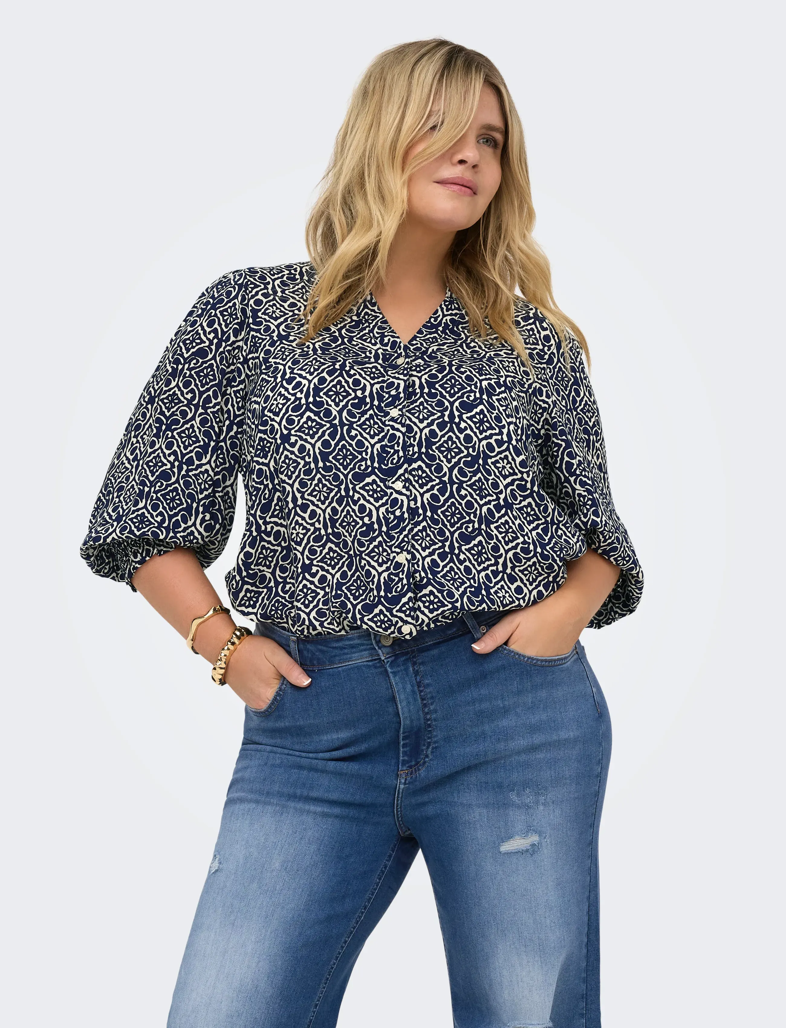 ONLY Carmakoma CARRAYA 3/4 SHIRT WVN NOOS - Blūzes un krekli - NIGHT SKY / navy