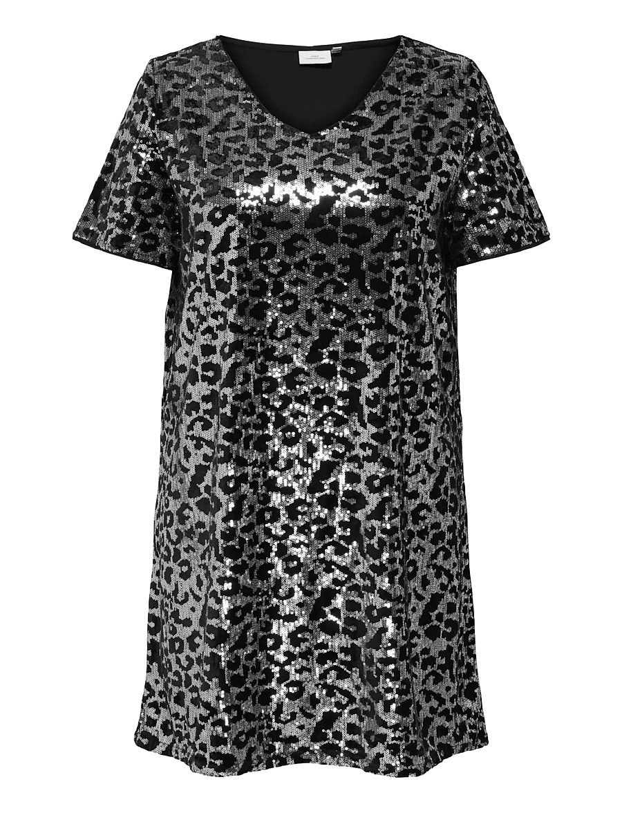 ONLY Carmakoma - CARLEONORA LIFE S/S V-NECK ABK DRESS - robes pailletées - black - 1