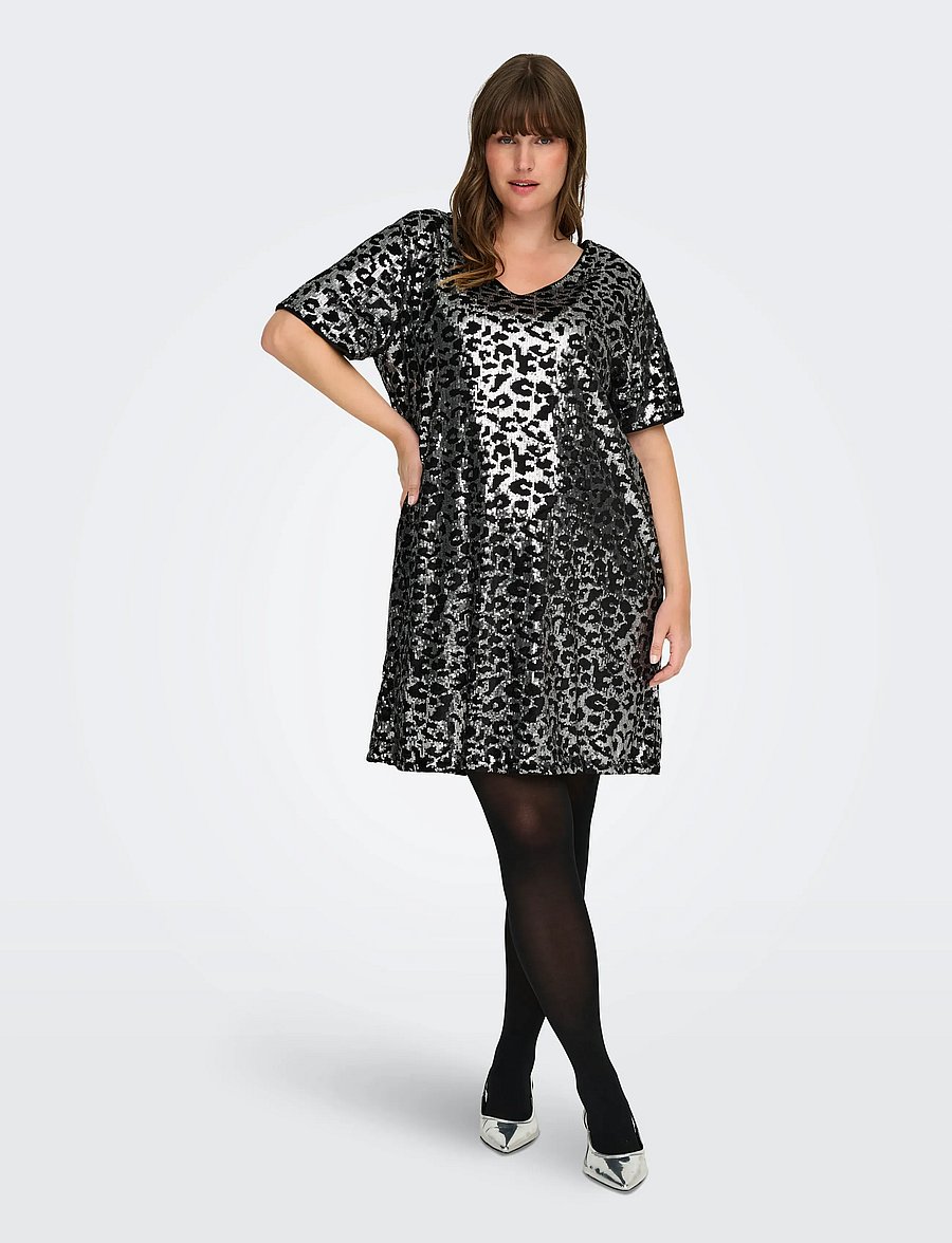 ONLY Carmakoma - CARLEONORA LIFE S/S V-NECK ABK DRESS - robes pailletées - black - 0