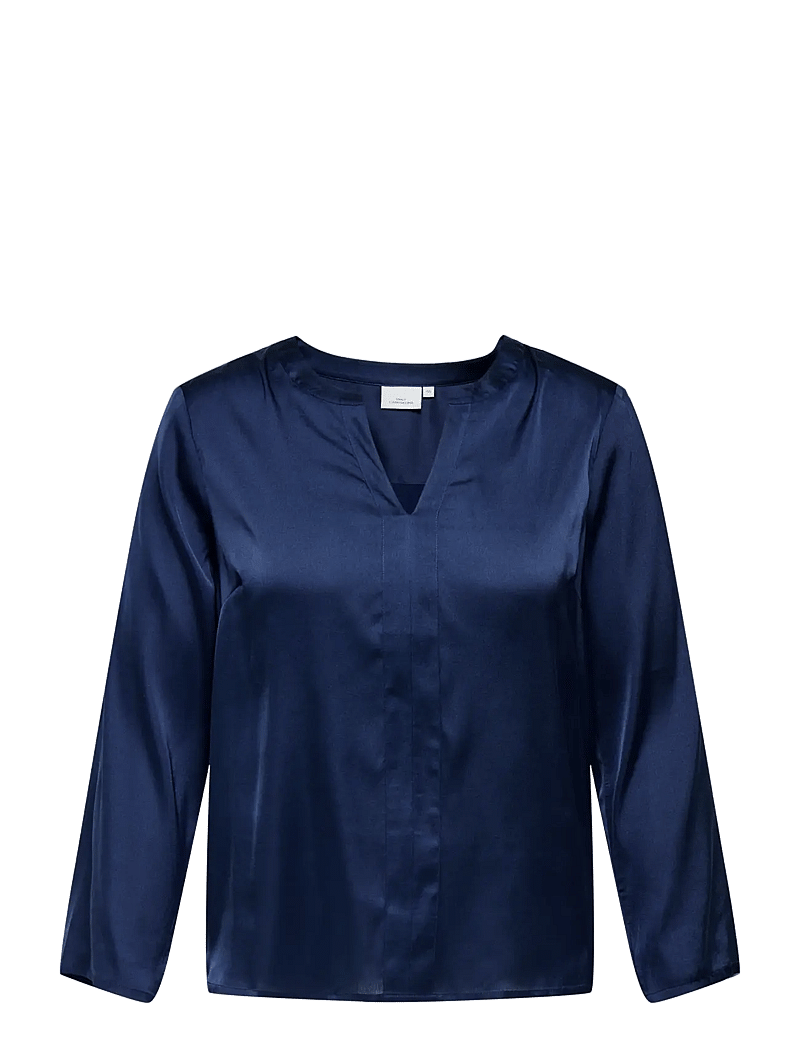 ONLY Carmakoma - CARBRYNJA LS V-NECK TOP WVN - langärmlige blusen - naval academy - 0