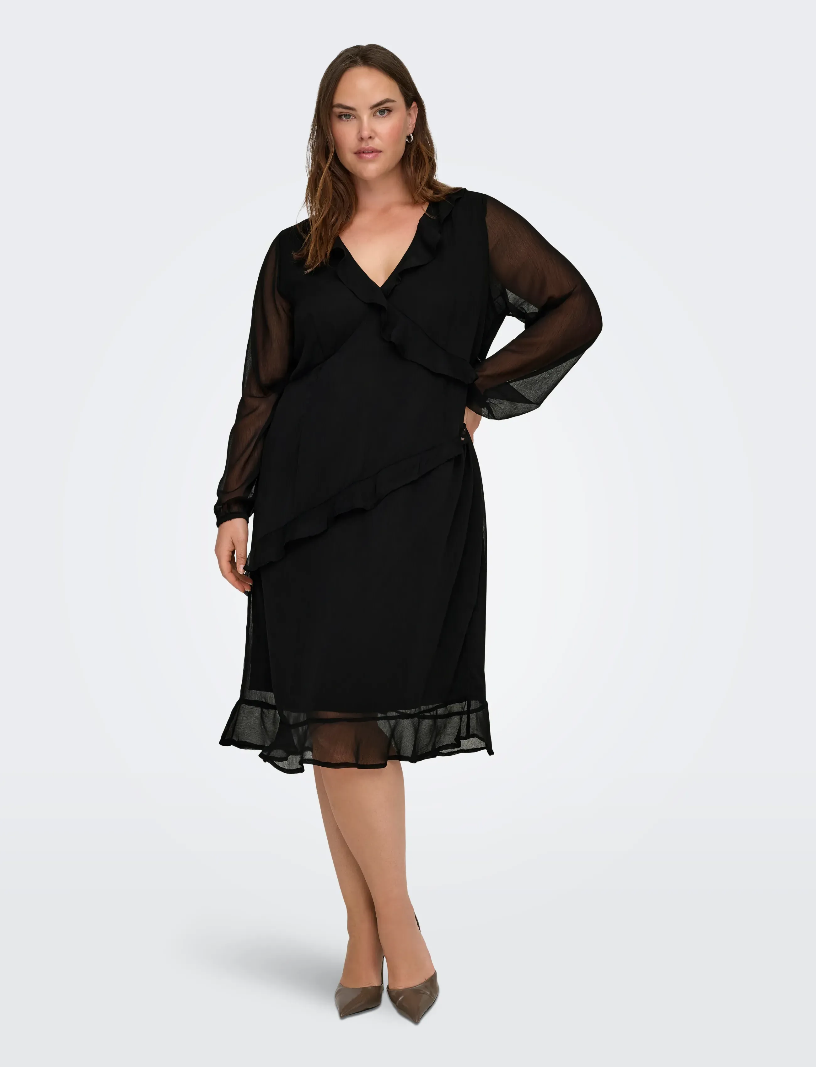 ONLY Carmakoma CARINDIGO LIFE LS CALF DRESS AOP BF - Tøj - BLACK / black