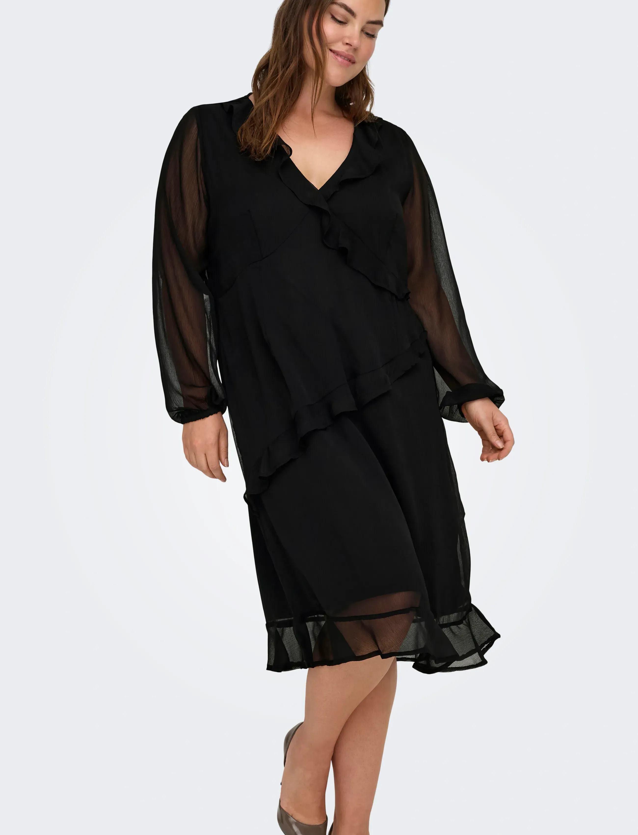 ONLY Carmakoma - CARINDIGO LIFE LS CALF DRESS AOP BF - black - 4