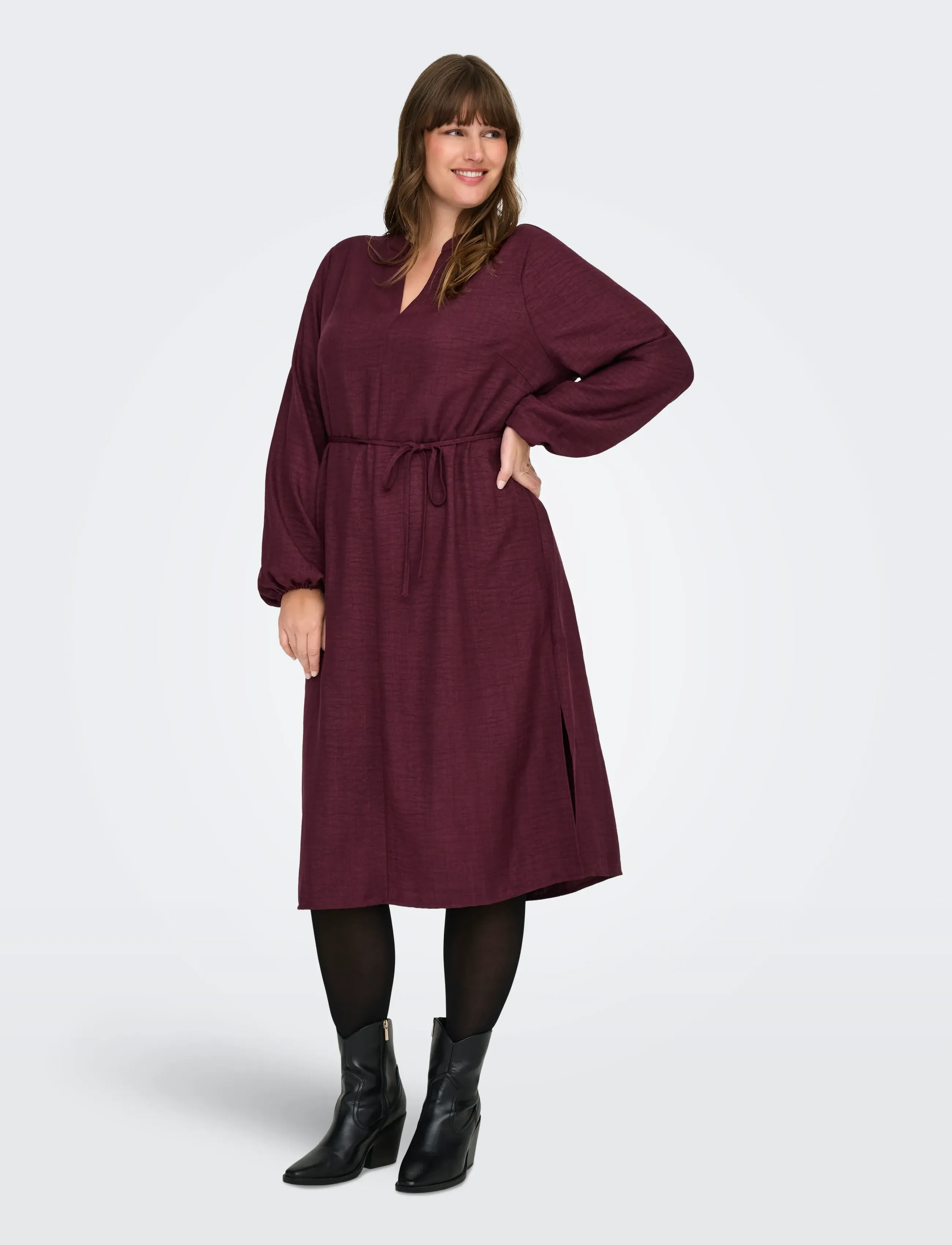 ONLY Carmakoma CARBAY LS V-NECK BLK DRESS WVN BF - Kjoler - WINETASTING / burgundy