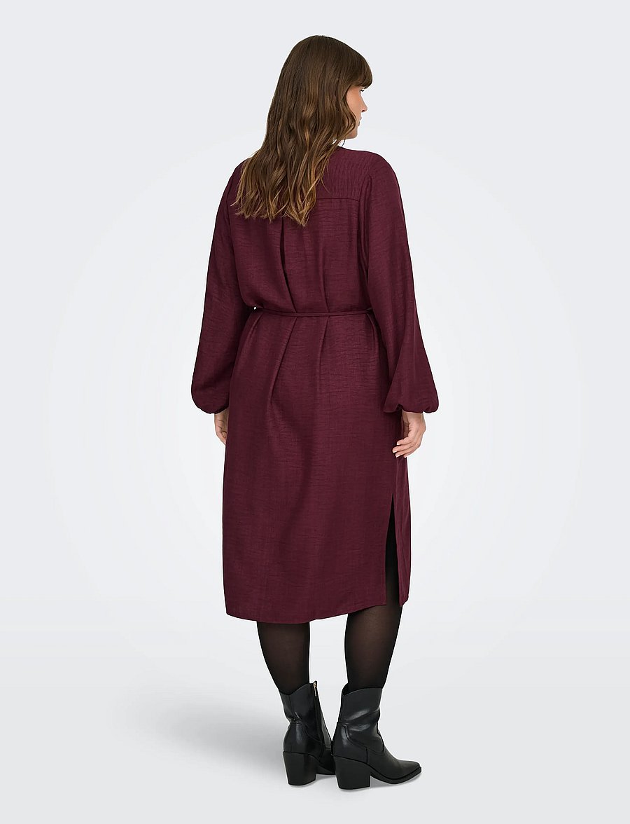 ONLY Carmakoma - CARBAY LS V-NECK BLK DRESS WVN BF - skjortekjoler - winetasting - 3