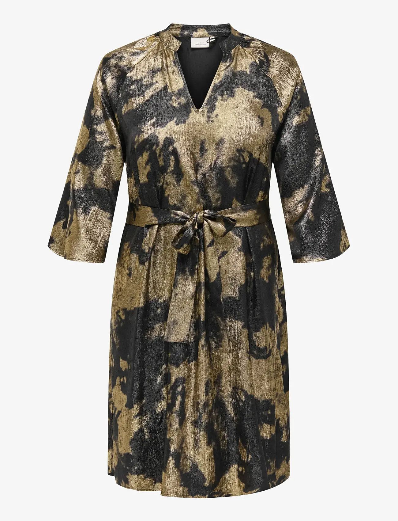 ONLY Carmakoma - CARDIXIE 3/4 V-NECK BLK DRESS AOP - festklänningar - black - 1