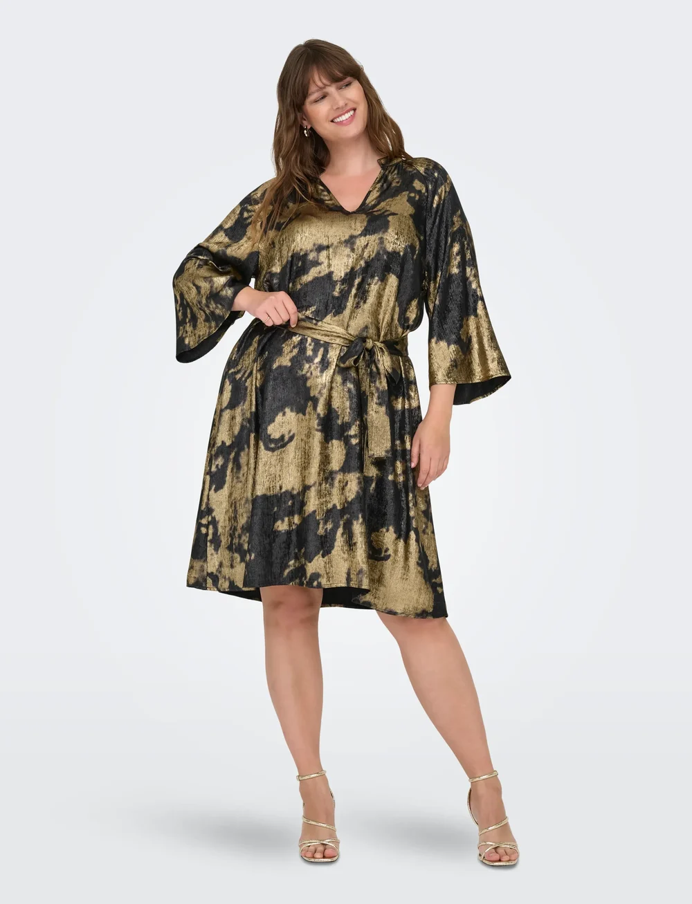 ONLY Carmakoma - CARDIXIE 3/4 V-NECK BLK DRESS AOP - festkjoler - black - 0