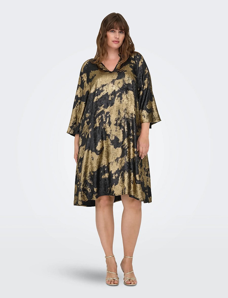 ONLY Carmakoma - CARDIXIE 3/4 V-NECK BLK DRESS AOP - black - 4