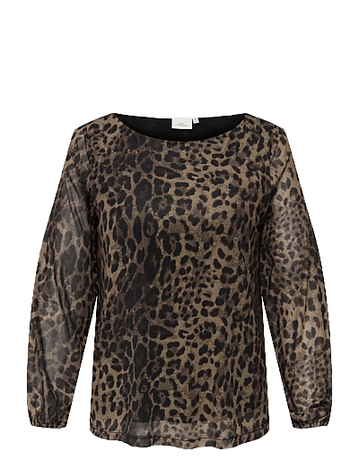 ONLY Carmakoma CARFOREST LIFE L/S BOATNECK TOP JRS - Hversdagsleg Tíska - BLACK / brown