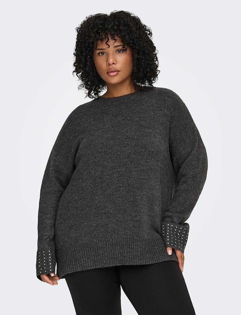 ONLY Carmakoma - CAROHIO LS O-NECK BLING PULLOVER - strikkegensere - dark grey melange - 0