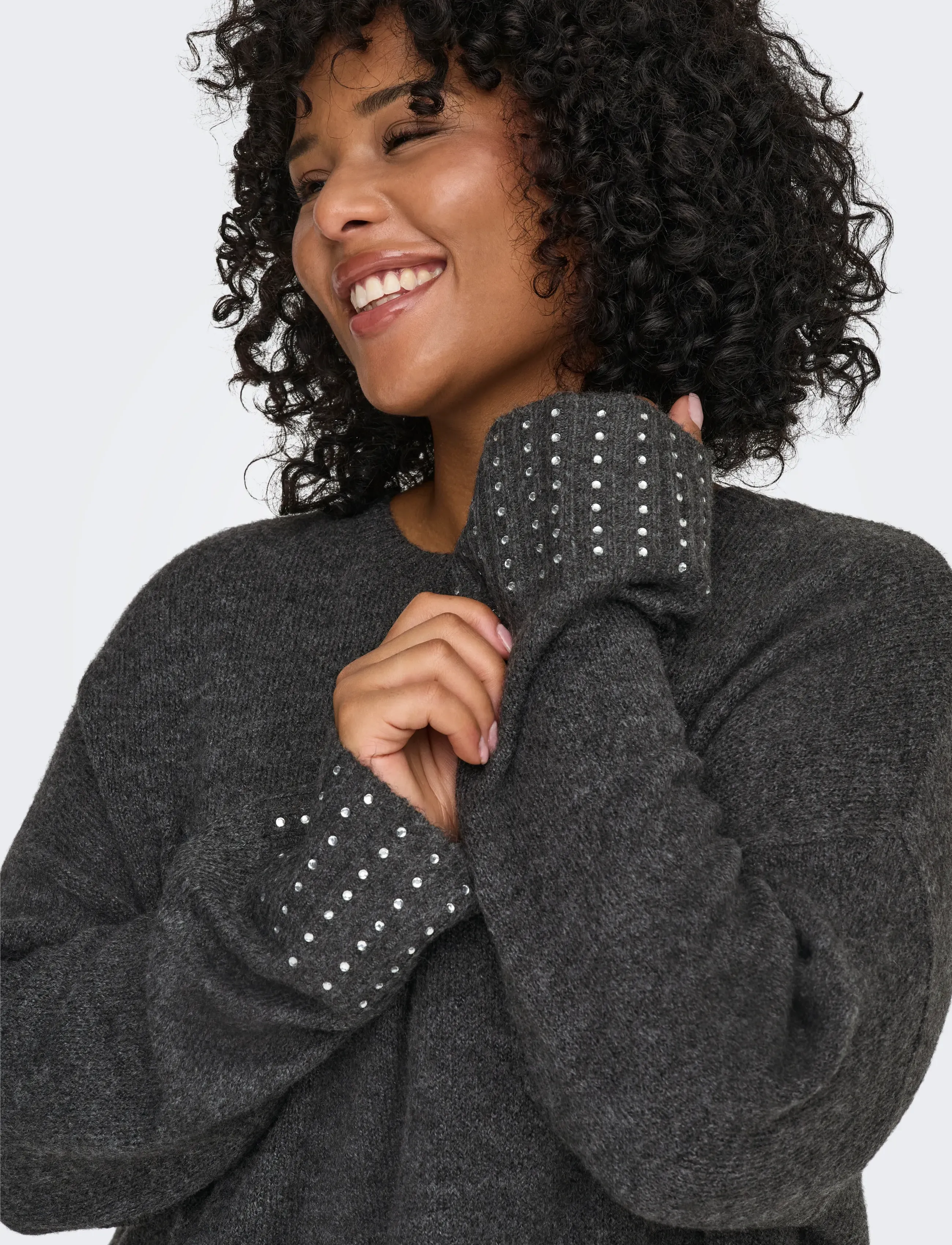 ONLY Carmakoma - CAROHIO LS O-NECK BLING PULLOVER - jumpers - dark grey melange - 4