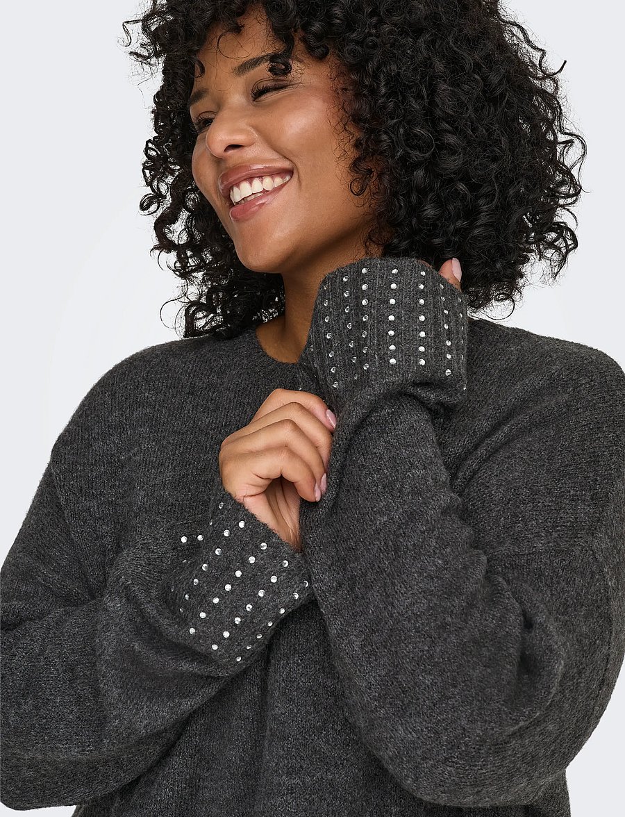 ONLY Carmakoma - CAROHIO LS O-NECK BLING PULLOVER - swetry - dark grey melange - 4