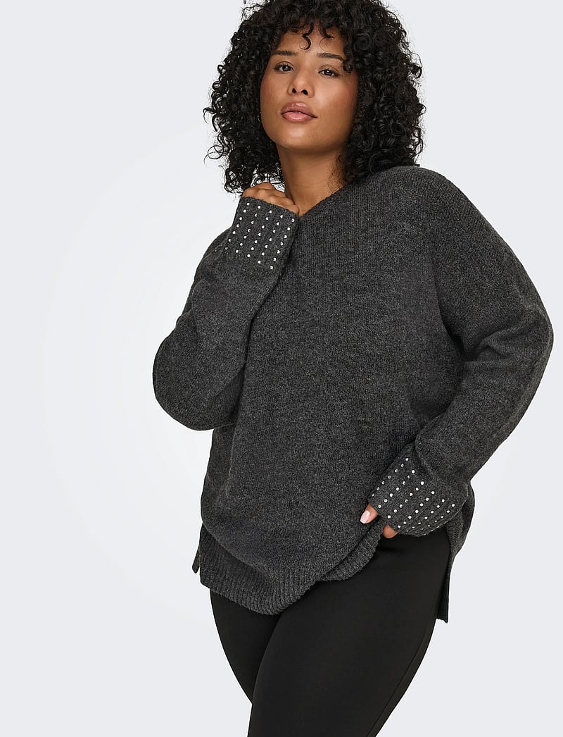 ONLY Carmakoma - CAROHIO LS O-NECK BLING PULLOVER - strikkegensere - dark grey melange - 5