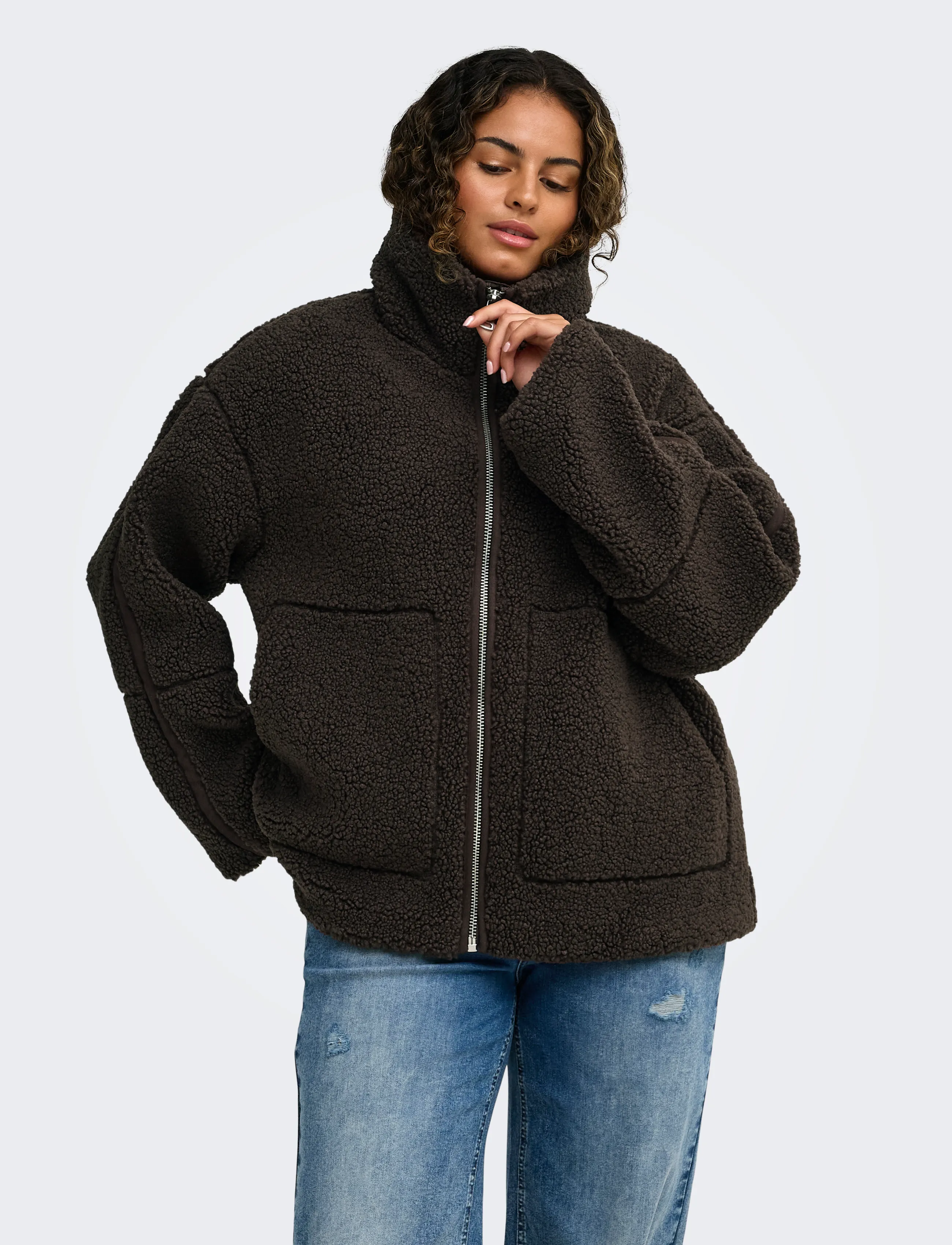 ONLY Carmakoma CARASPEN TEDDY JACKET OTW NOOS - Farben der Saison - COFFEE BEAN / brown
