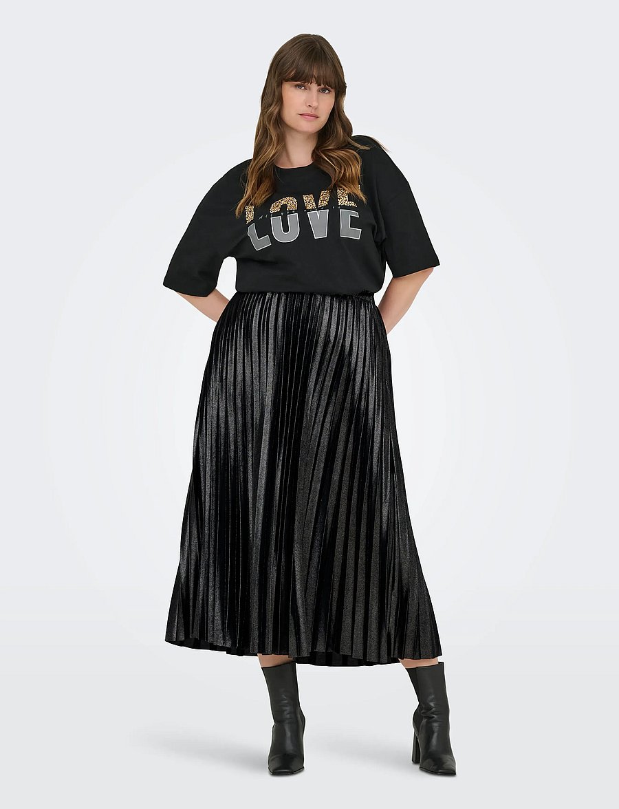 ONLY Carmakoma - CARLYON PLEATED SHINE SKIRT JRS NOOS - maxi skirts - black - 0