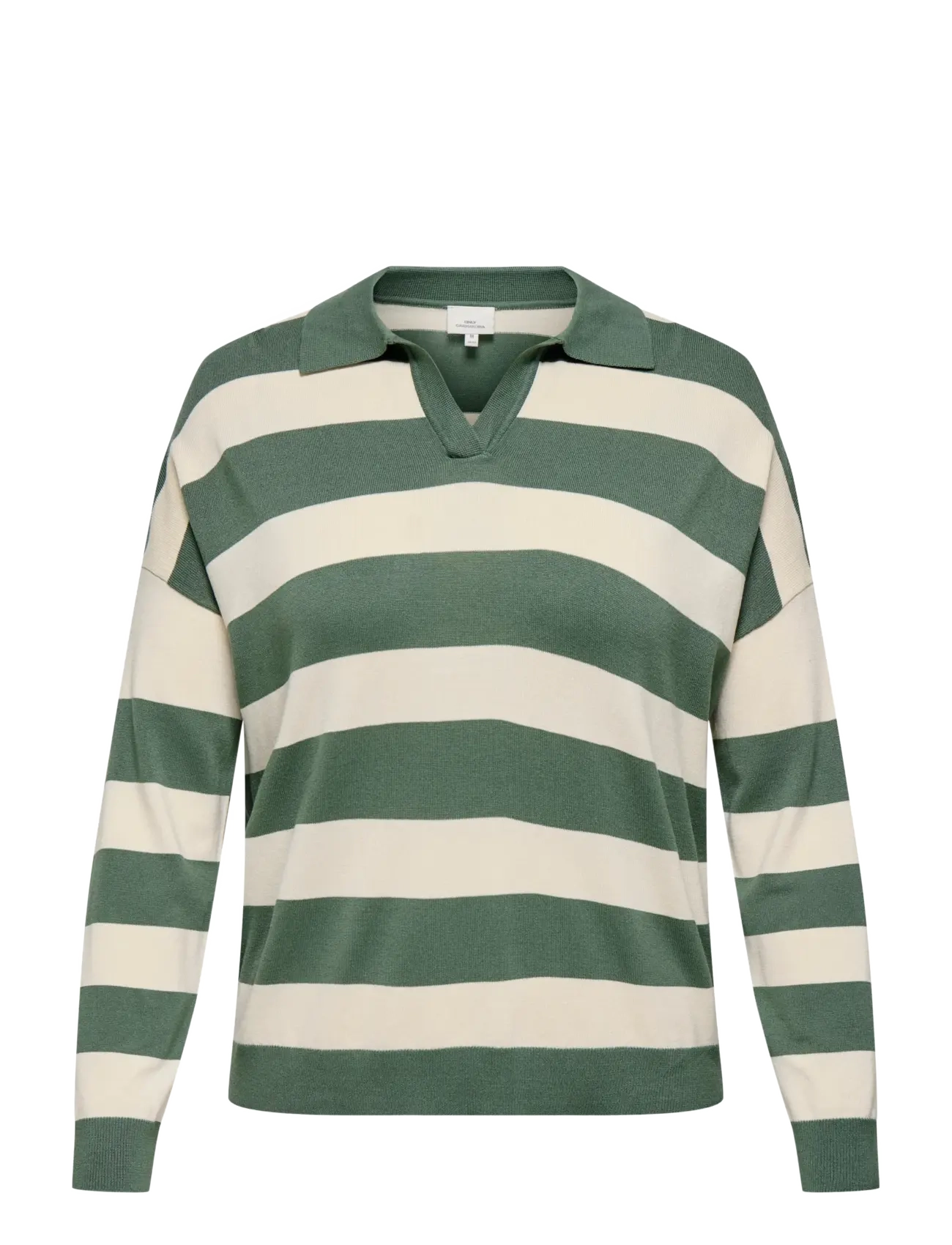 ONLY Carmakoma CARMEDDIE LIFE LS STRIPE COLLAR PULL KNT - Plus Size - LAUREL WREATH / cream