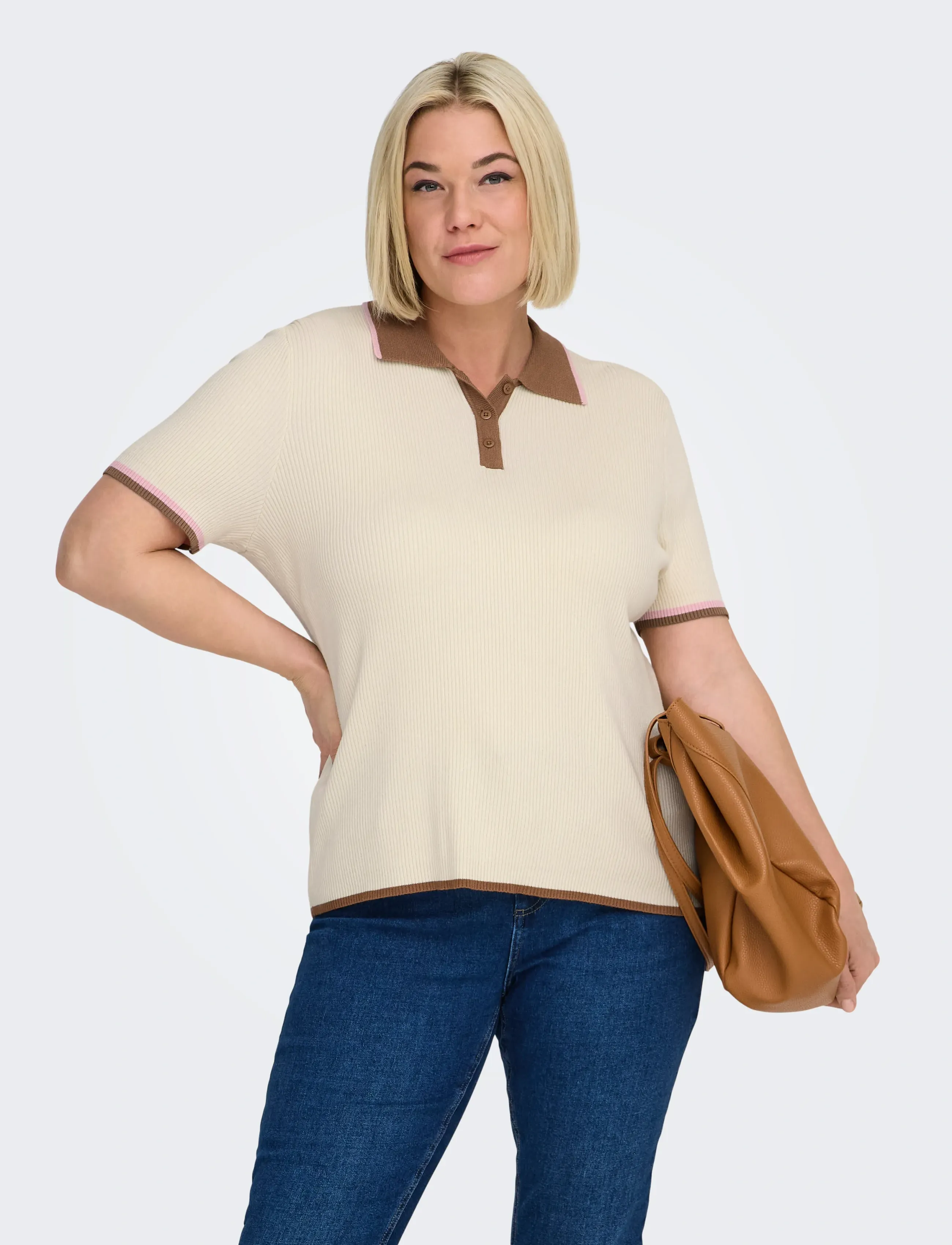 ONLY Carmakoma - CARMEDDI LIFE SS CONTRAST POLO KNT - polos - birch - 4