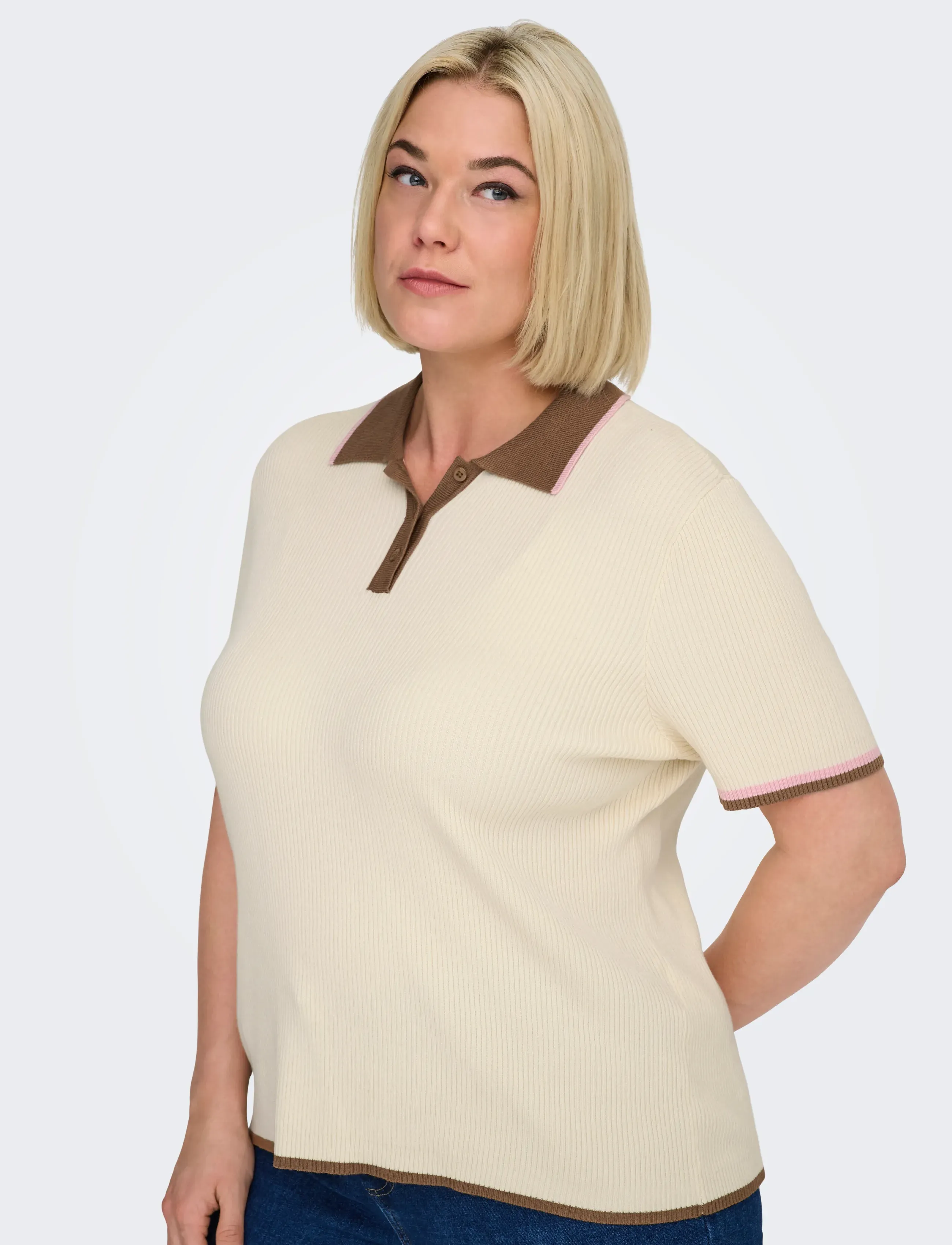 ONLY Carmakoma - CARMEDDI LIFE SS CONTRAST POLO KNT - polos - birch - 5