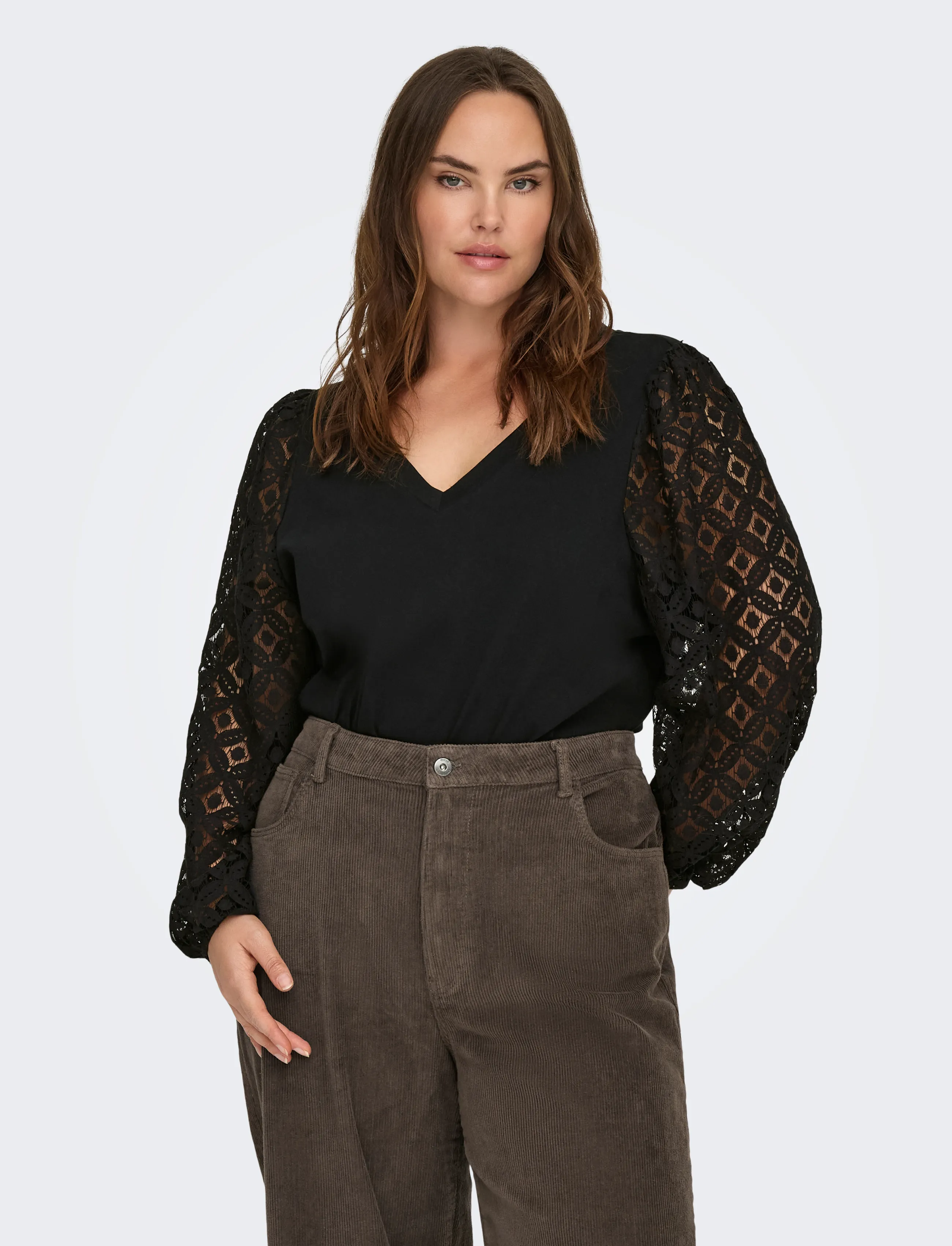 ONLY Carmakoma Careffie Ls V-Neck Blouse Jrs, 54, Black, Bluser > Langærmede, Dame