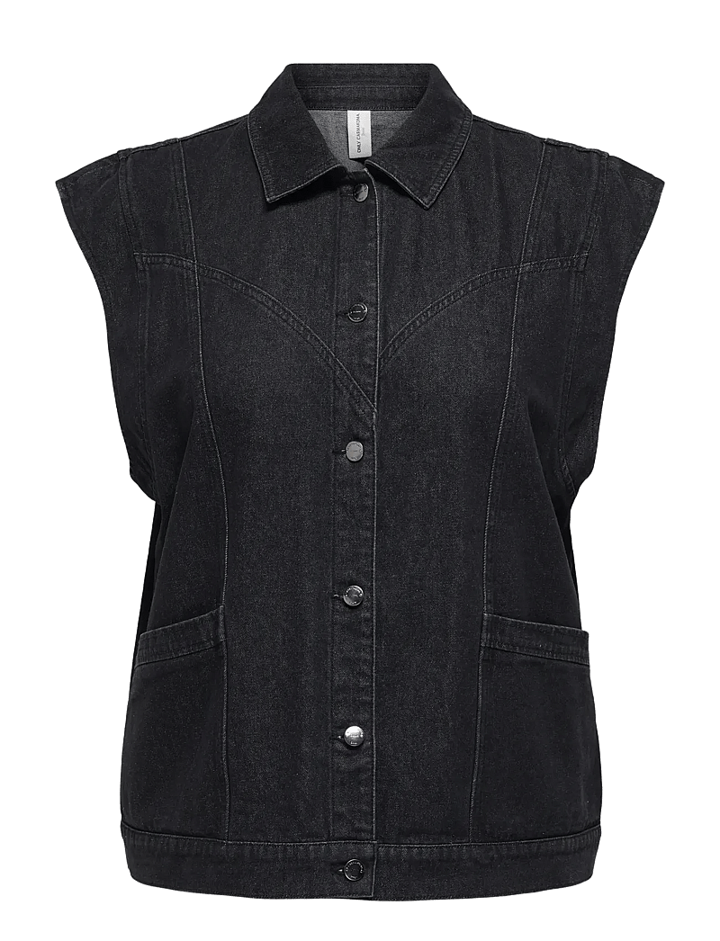 ONLY Carmakoma - CARKENNEDY SL DNM WAISTCOAT BOX BJ - frühlingsjacken - washed black - 1