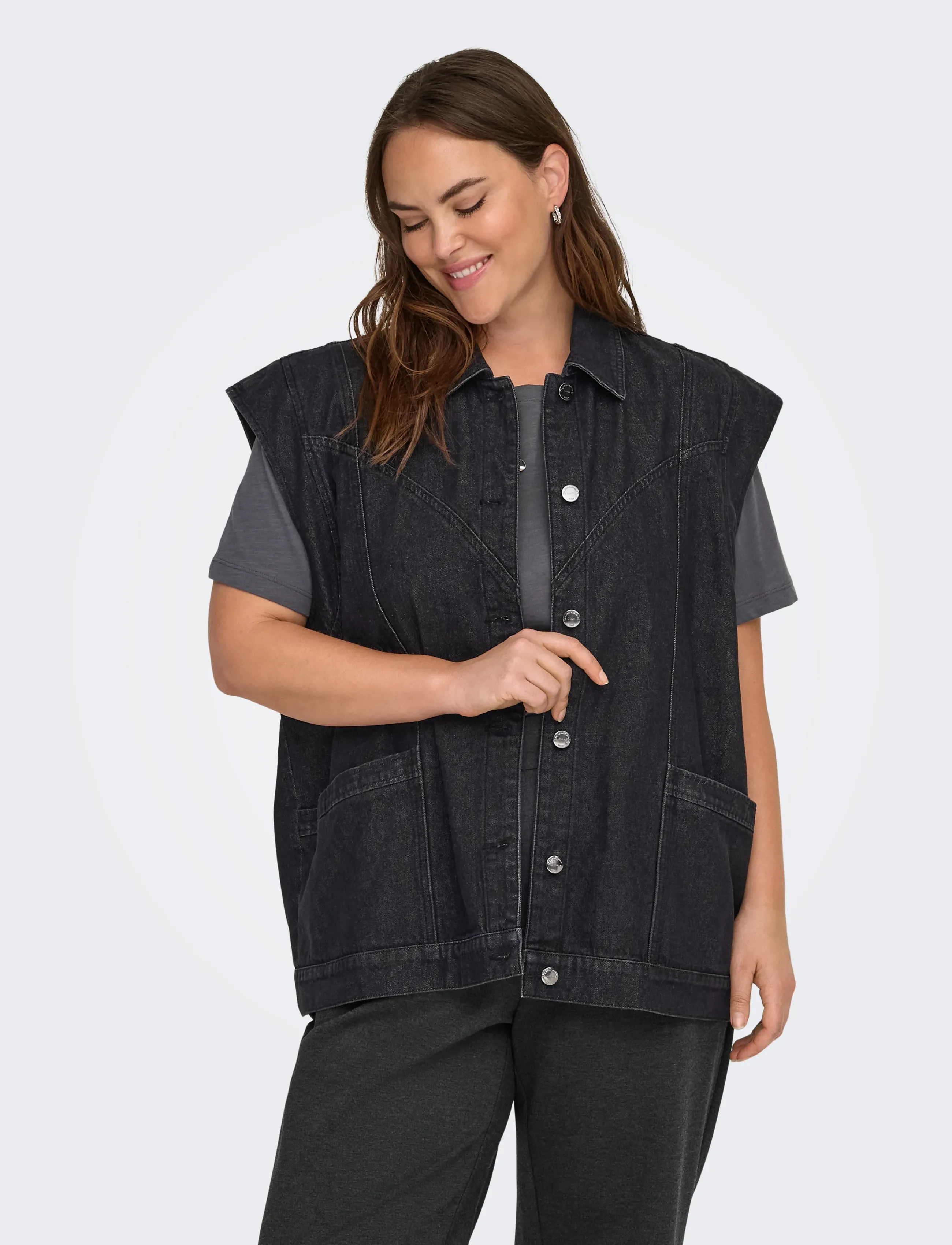 ONLY Carmakoma CARKENNEDY SL DNM WAISTCOAT BOX BJ - Höstjackor - WASHED BLACK / black