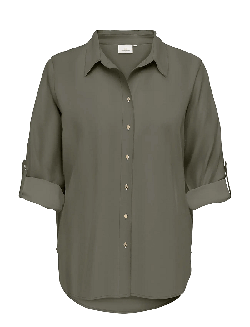 ONLY Carmakoma - CARGOA 3/4 STRAP LINEN BL SHIRT CC PNT - leinenhemden - smokey olive - 0