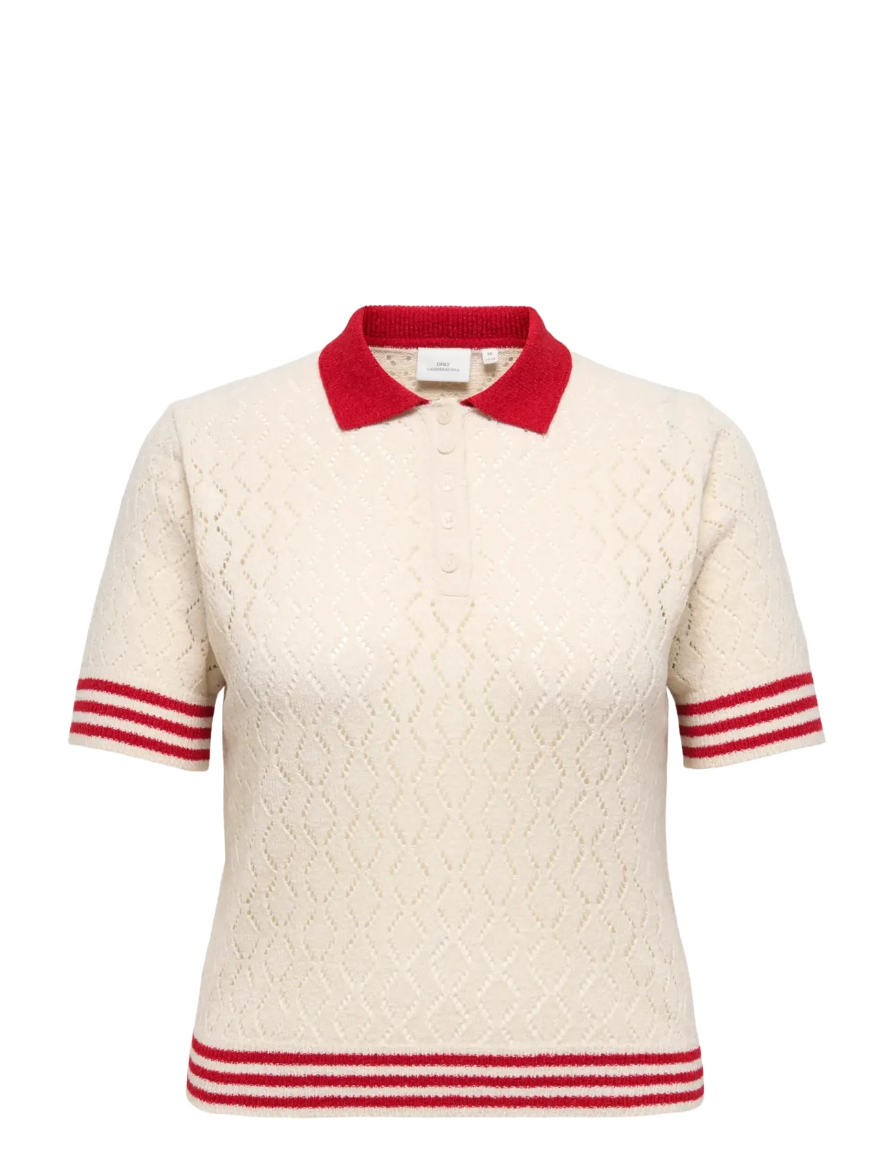 ONLY Carmakoma CARSUNNY SS POINTELLE POLO KNT - Pullover - BIRCH / red
