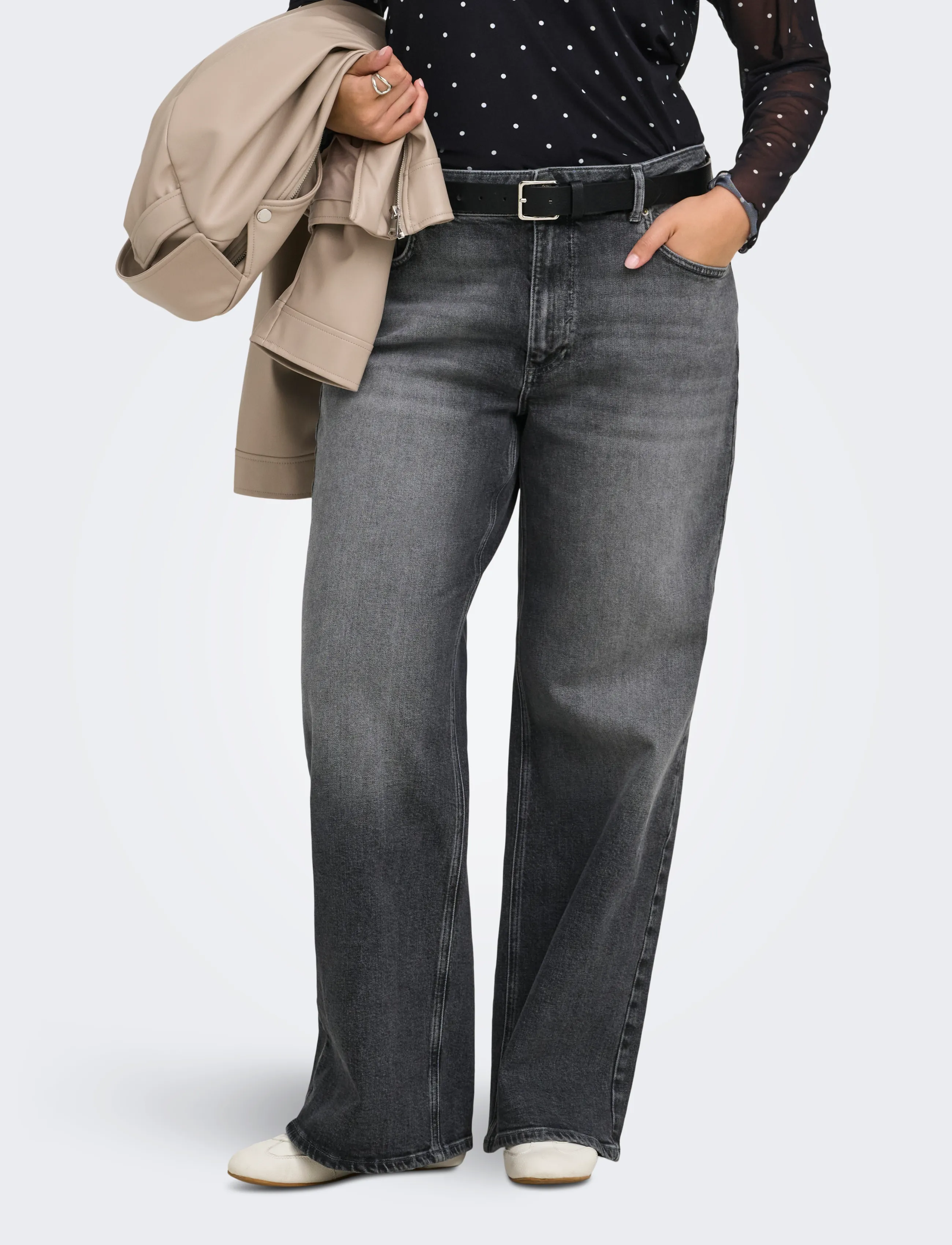 ONLY Carmakoma CARJUICY HW WIDE REA957 DNM NOOS - Hosen mit weitem Bein - DARK GREY DENIM / grey