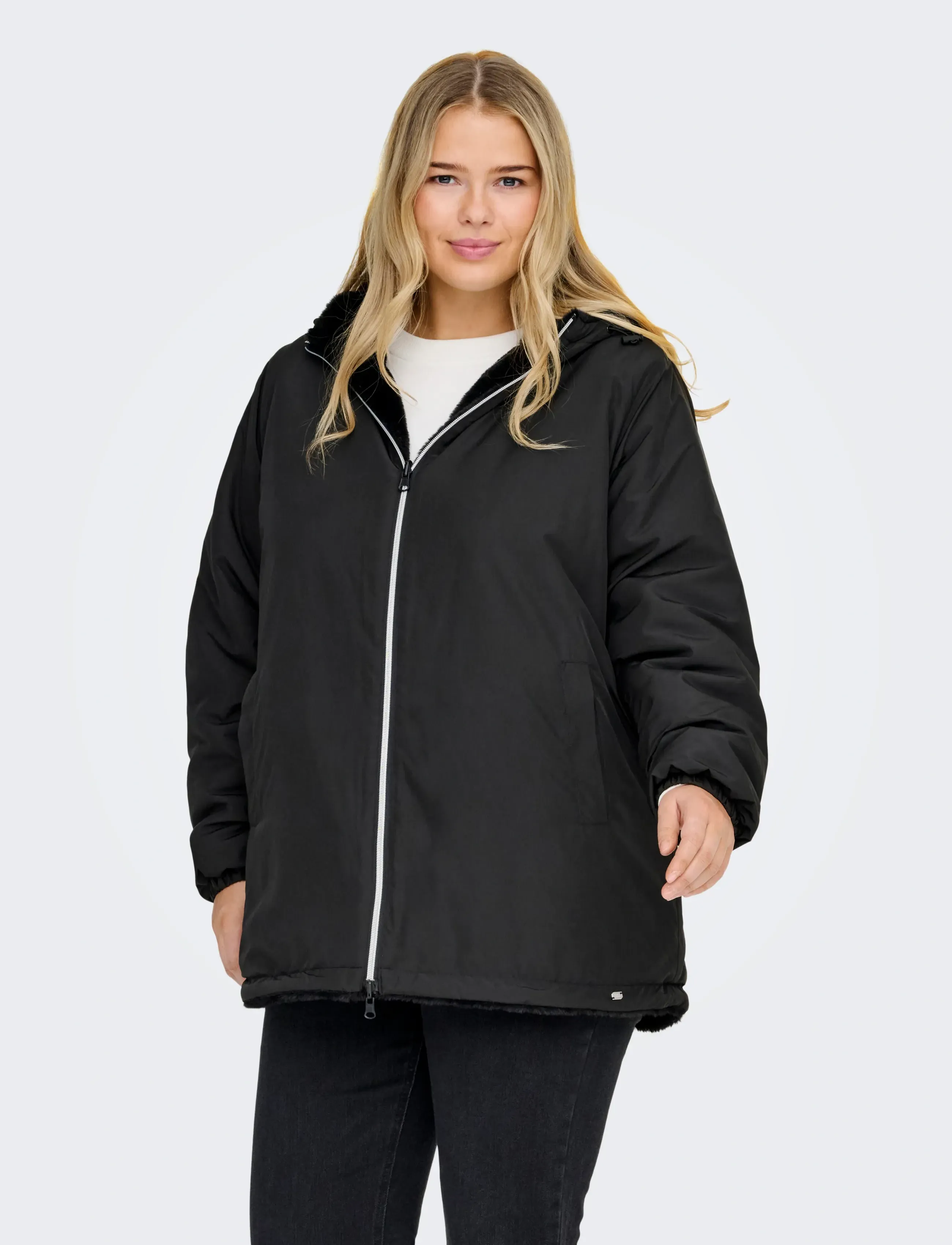 ONLY Carmakoma CARCANDY REV. PARKA COAT OTW - Kunstpelz - BLACK / black