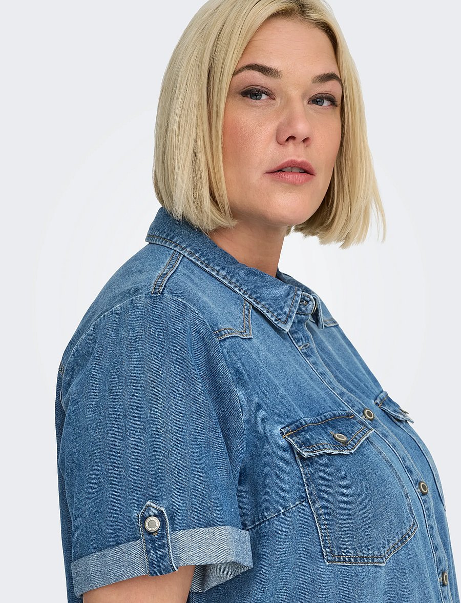 ONLY Carmakoma - CARLISA S/S DNM DRESS GUA NOOS - robes chemises - medium blue denim - 5