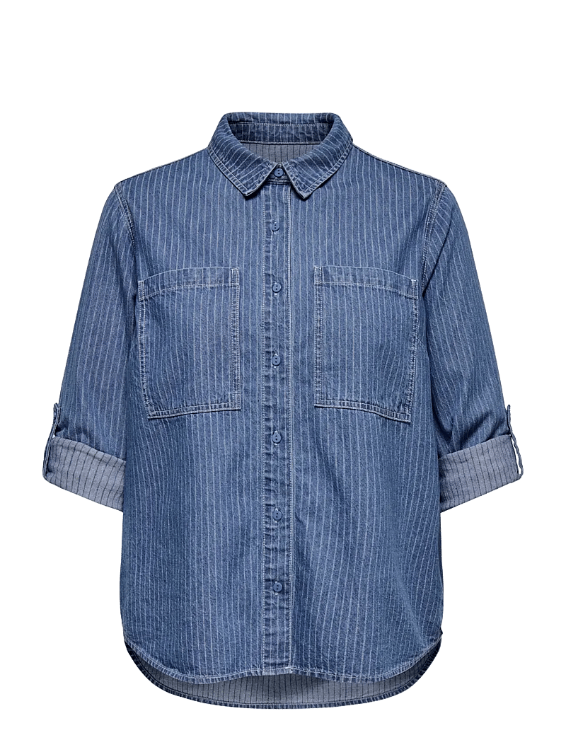 ONLY Carmakoma - CARYASMIN L/S STRIPE SHIRT DNM - denimskjorter - medium blue denim - 0