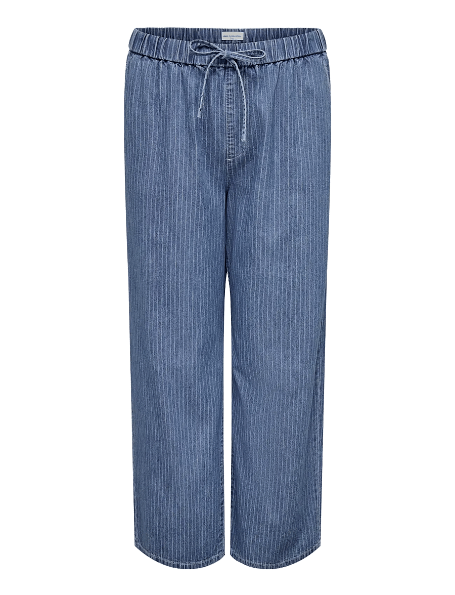 ONLY Carmakoma - CARYASMIN HW STRIPE PANTS DNM - bukser med lige ben - medium blue denim - 0