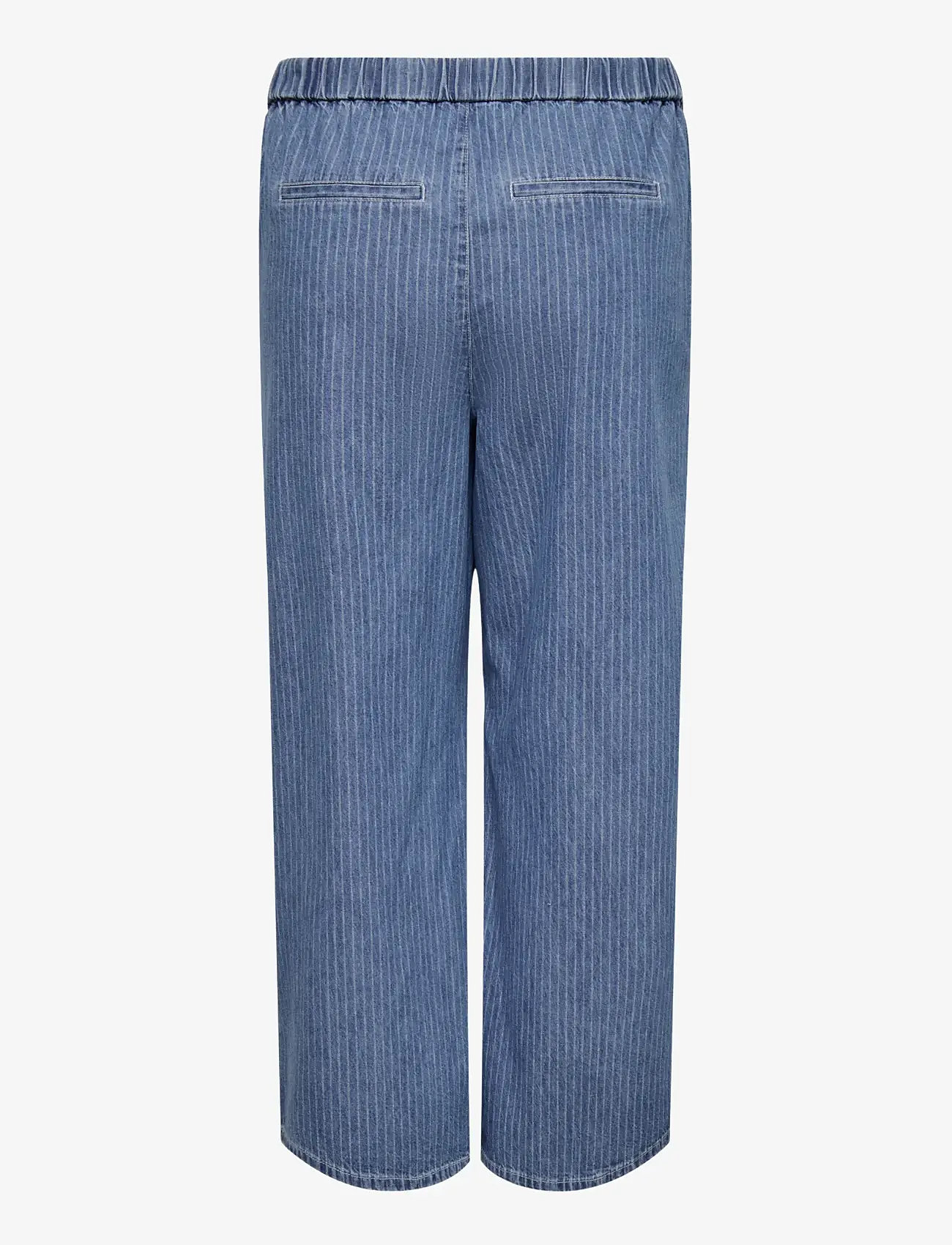 ONLY Carmakoma - CARYASMIN HW STRIPE PANTS DNM - straight leg hosen - medium blue denim - 1