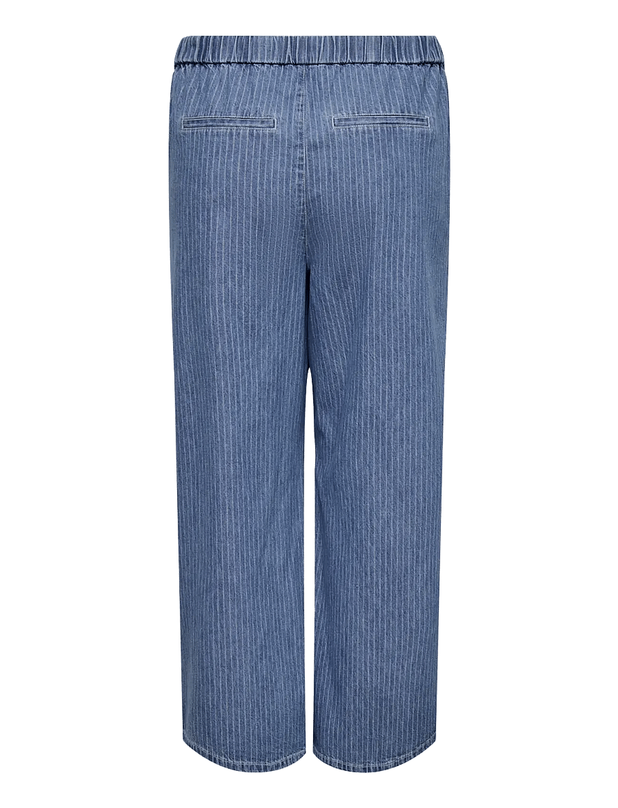ONLY Carmakoma - CARYASMIN HW STRIPE PANTS DNM - bukser med lige ben - medium blue denim - 1
