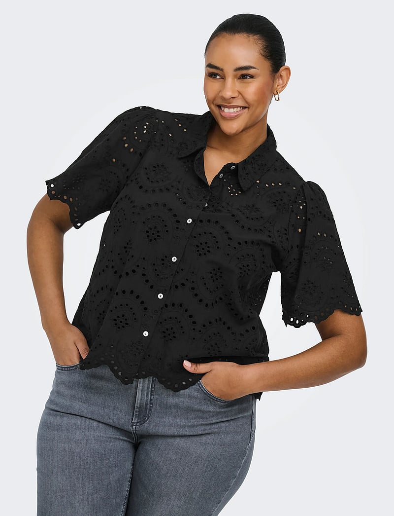 ONLY Carmakoma - CARVALAIS S/S SHIRT WVN NOOS - kurzärmlige hemden - black - 0