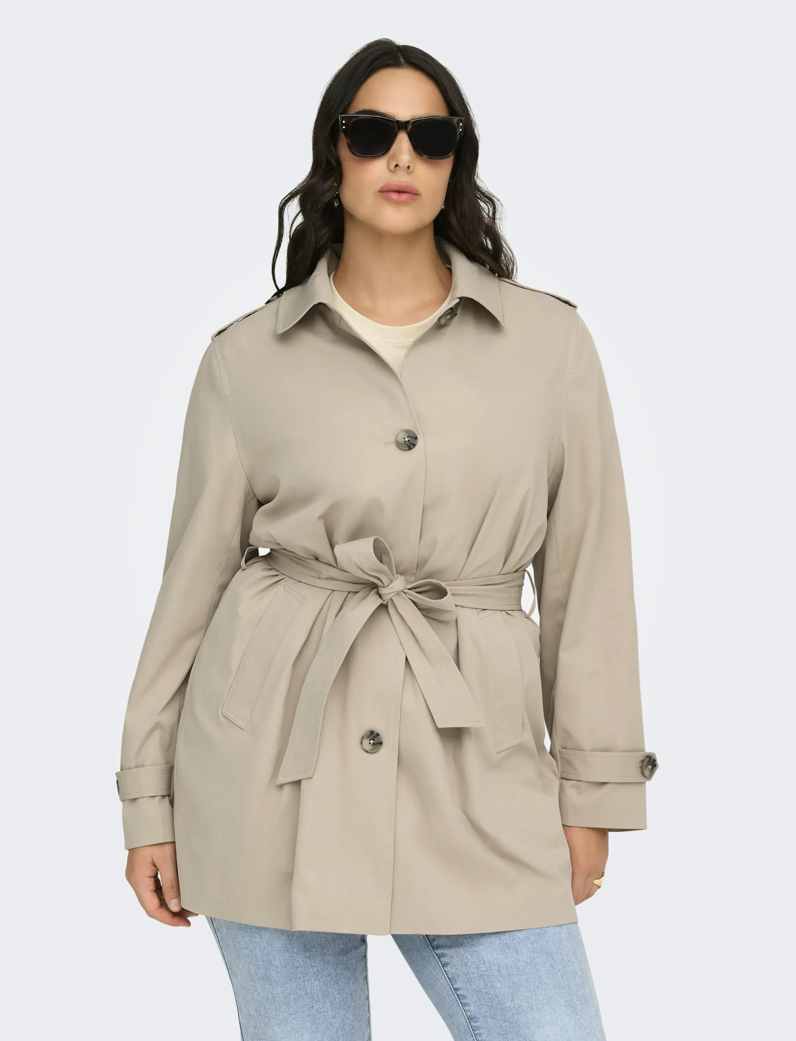 ONLY Carmakoma CARDISA LIFE SB TRENCHCOAT OTW NOOS - Tøj - ISLAND FOSSIL / beige