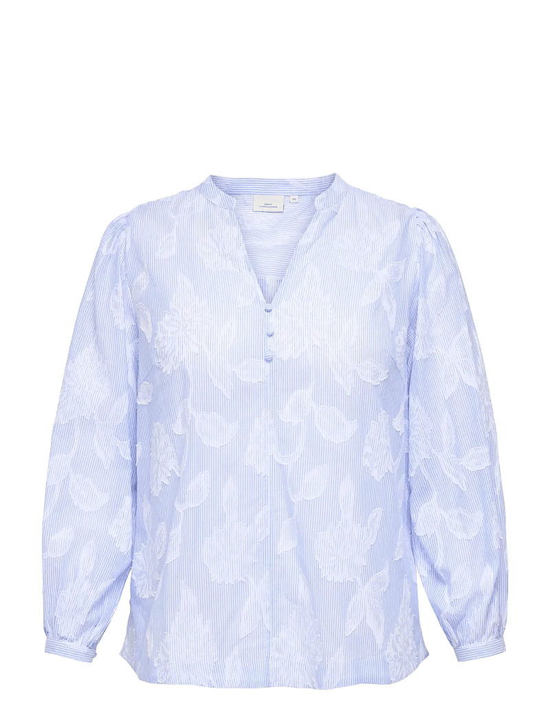 ONLY Carmakoma - CARTORRA L/S V-NECK STRIPE TOP WVN - langärmlige blusen - cashmere blue - 0