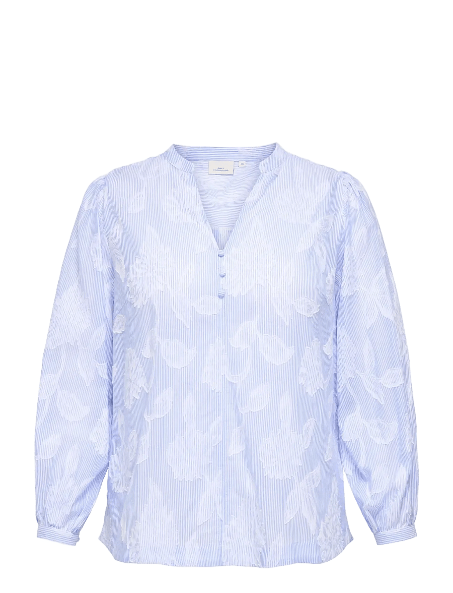 ONLY Carmakoma - CARTORRA L/S V-NECK STRIPE TOP WVN - palaidinės ilgomis rankovėmis - cashmere blue - 1