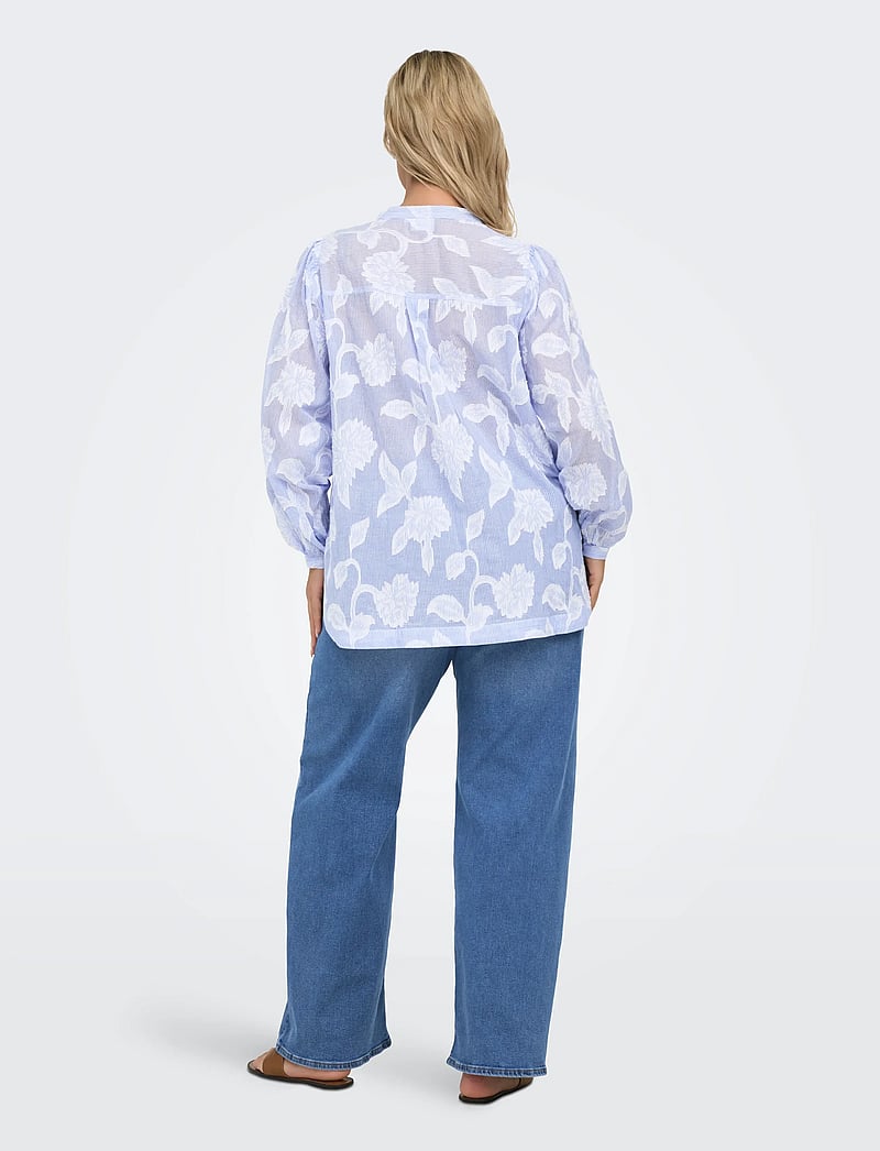 ONLY Carmakoma - CARTORRA L/S V-NECK STRIPE TOP WVN - long sleeved blouses - cashmere blue - 3